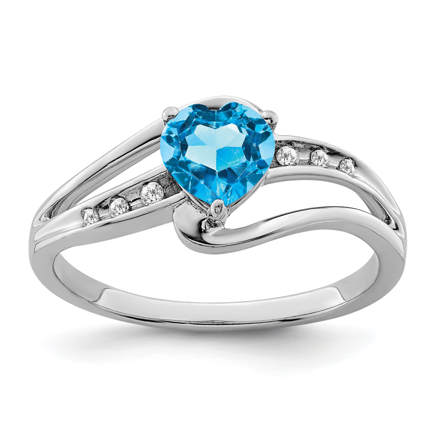 Heart-shaped blue gemstone and diamond silver ring, handcrafted fine color jewelry