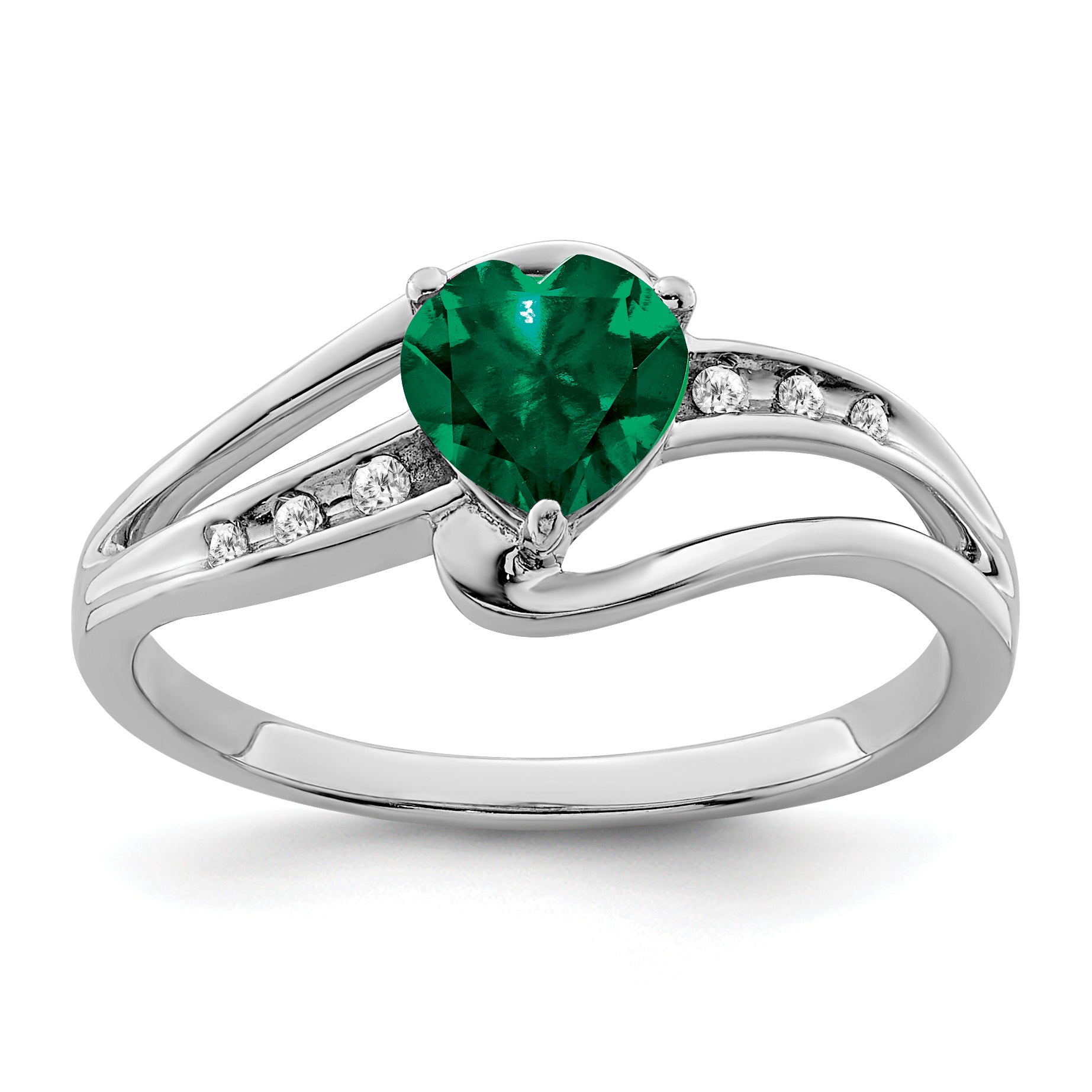 Sterling Silver Gemstone and Diamond Heart Bypass Ring