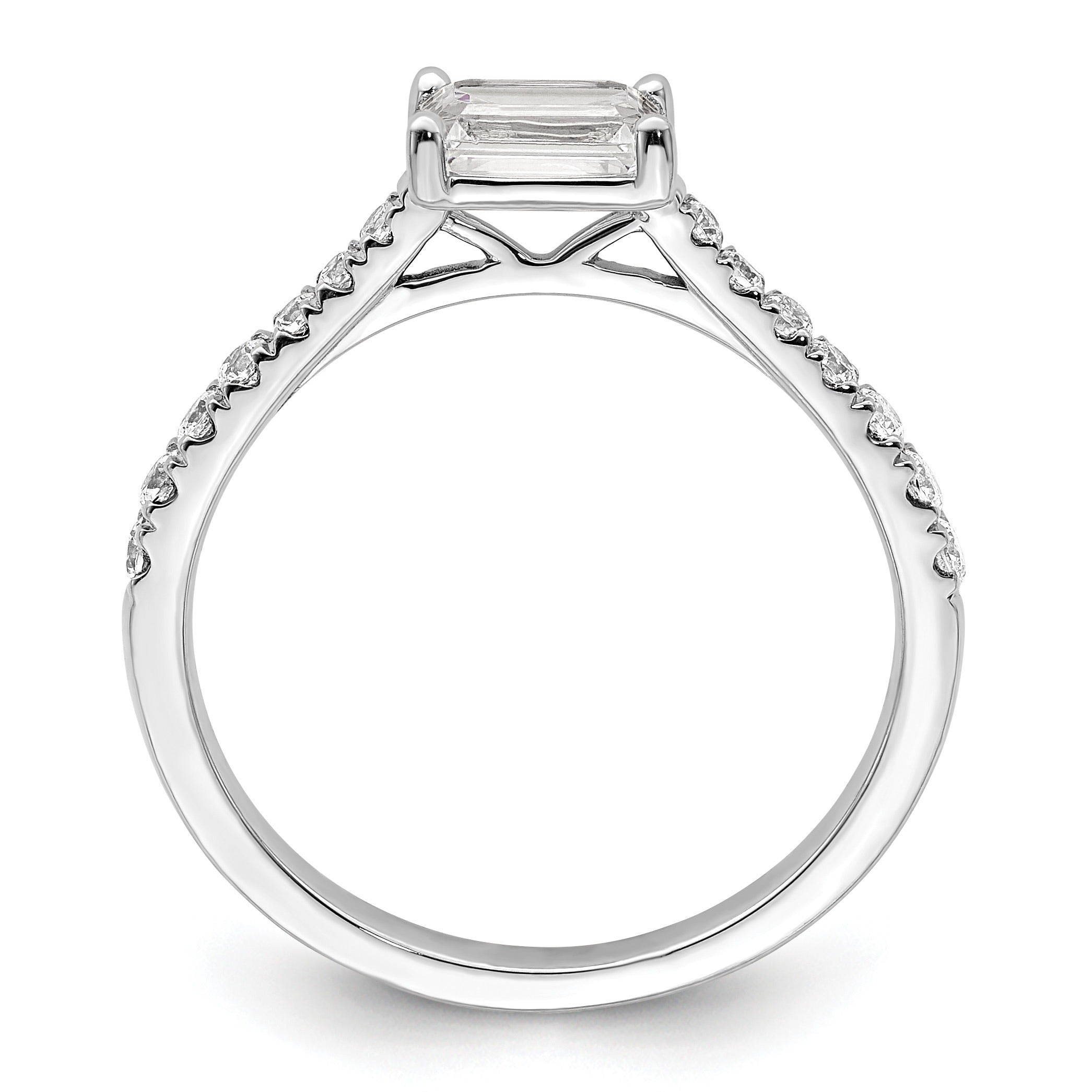 0.25 Ct Emerald-Cut White Diamond Prong 14K White Gold Semi Mount East West Ring