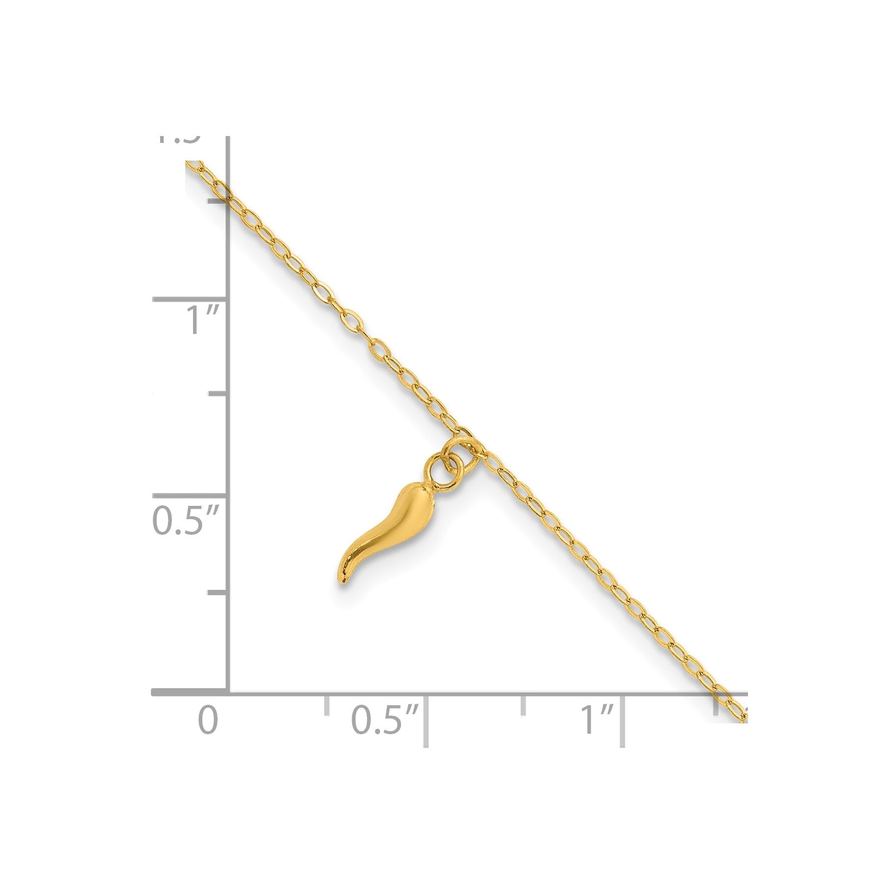 Italian Horn Dangle 6.5 inch Bracelet 14k Yellow Gold