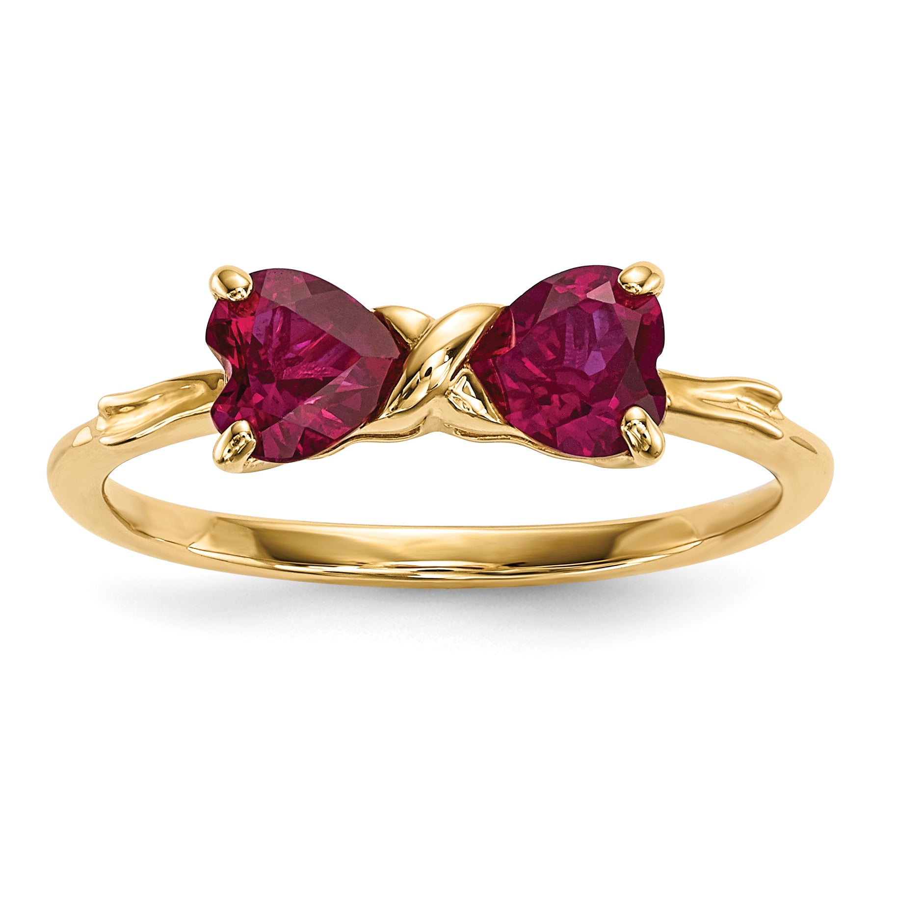 14k Yellow Gold Bow Dual Heart Birthstone Ring