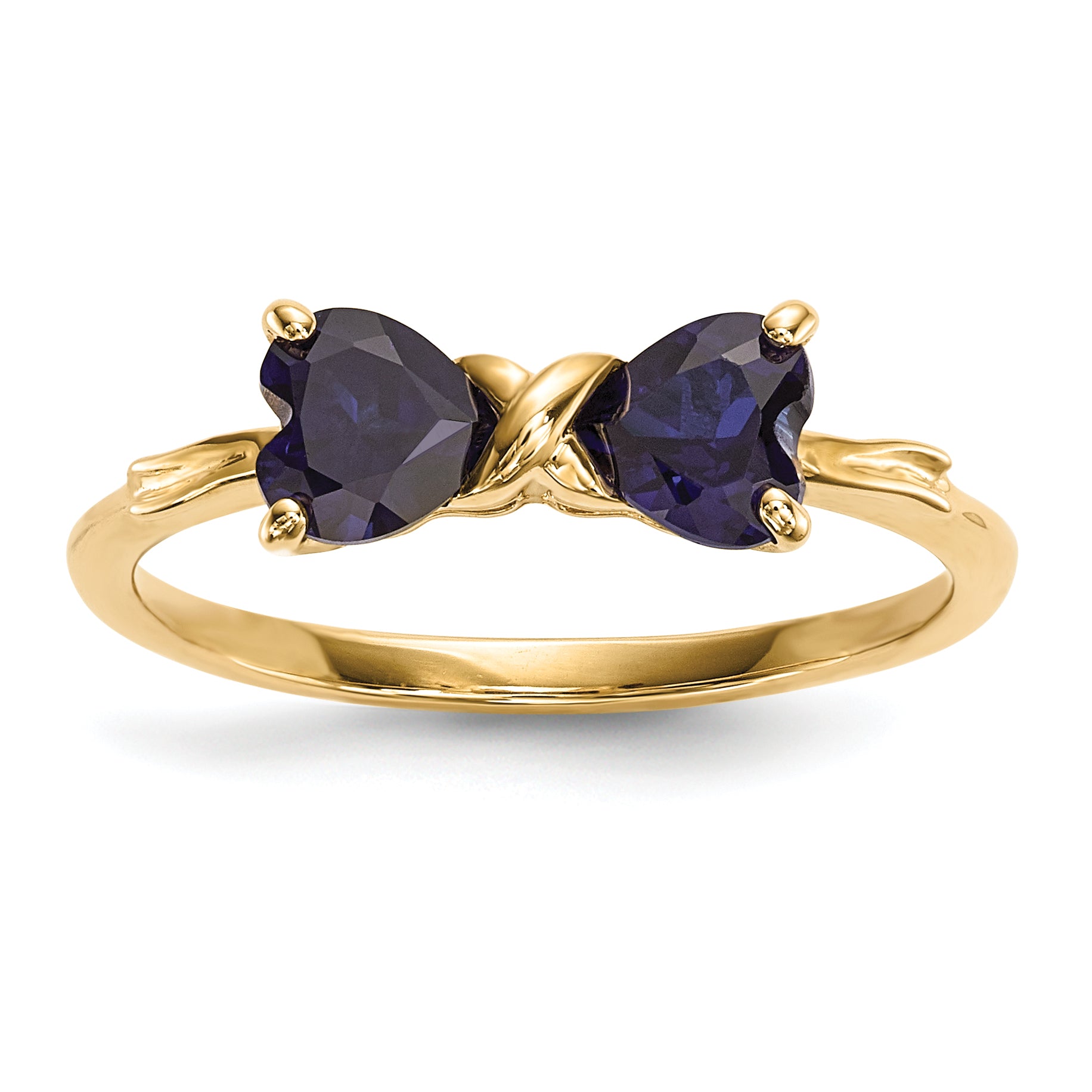 14k Yellow Gold Bow Dual Heart Birthstone Ring