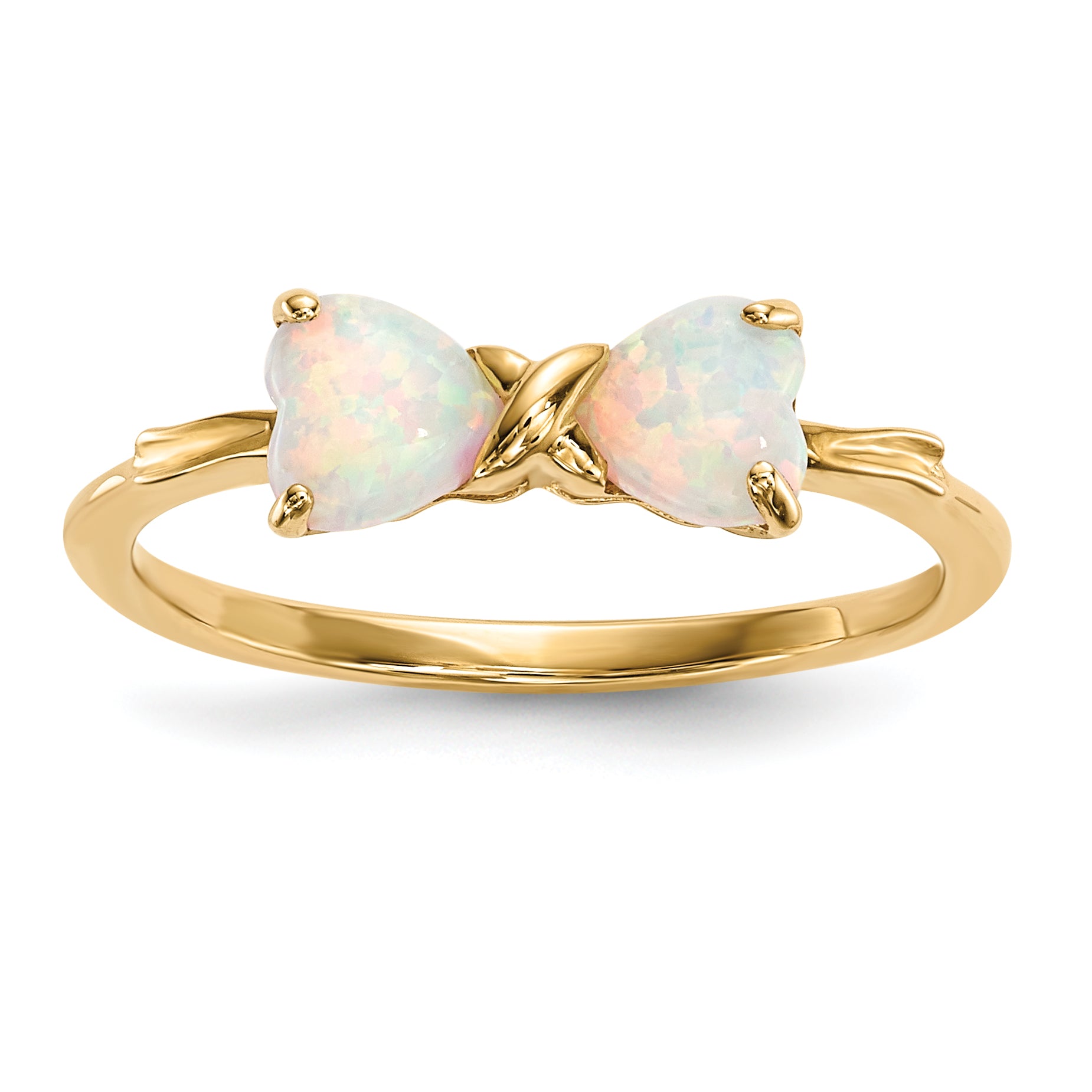 14k Yellow Gold Bow Dual Heart Birthstone Ring