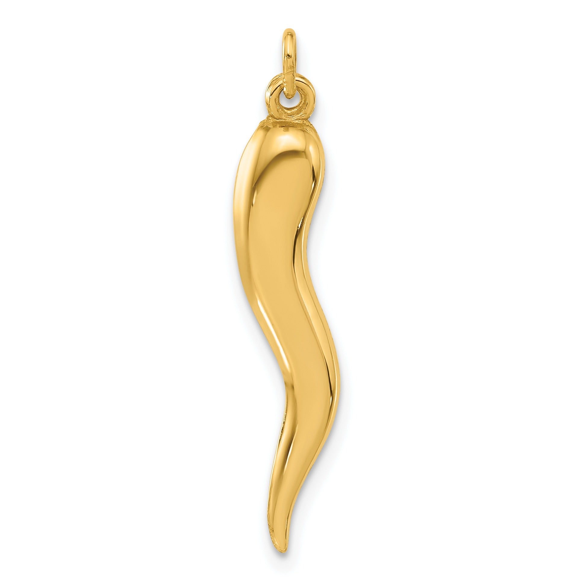 Hollow 3-D Italian Horn Pendant 14k Yellow Gold