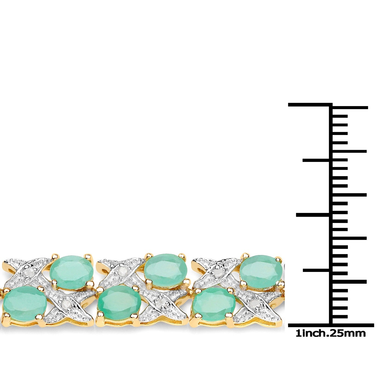 10.37 Ct Genuine Emerald and Diamond Yellow Gold Plated Silver Two Row X-Link Bracelet