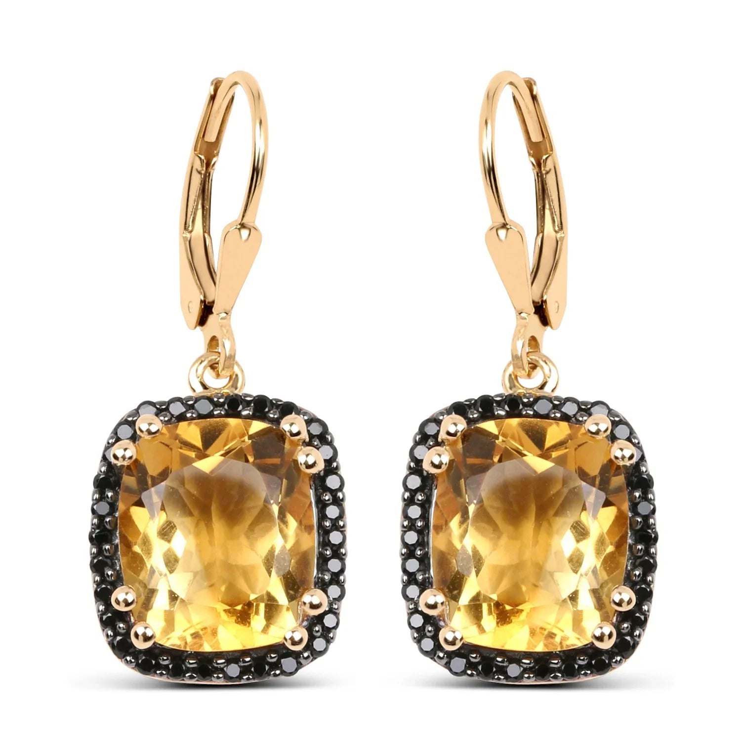 Genuine Citrine & Black Spinel Silver Dangle Earrings