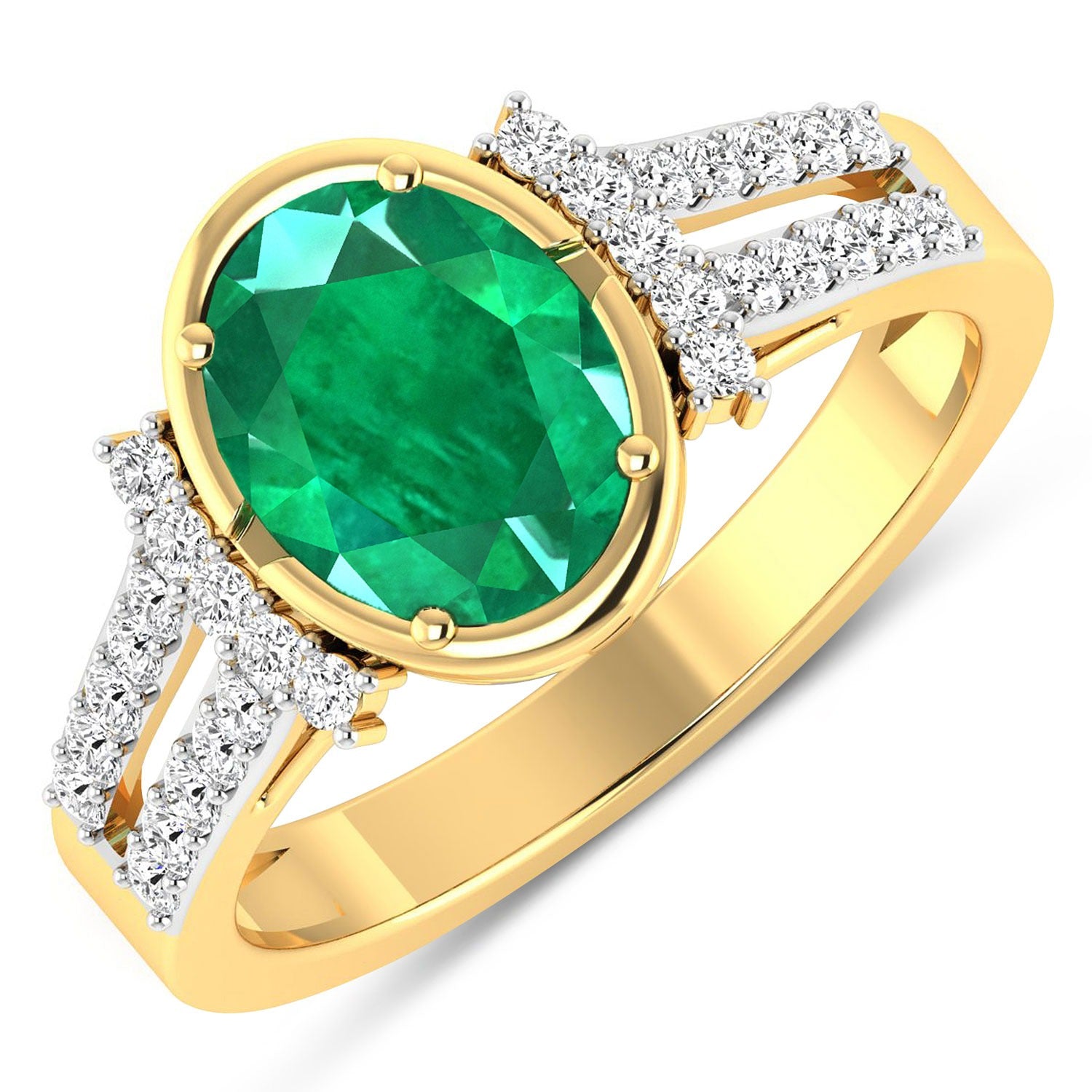 Zambian Emerald Diamond Oval Ring 14K Gold