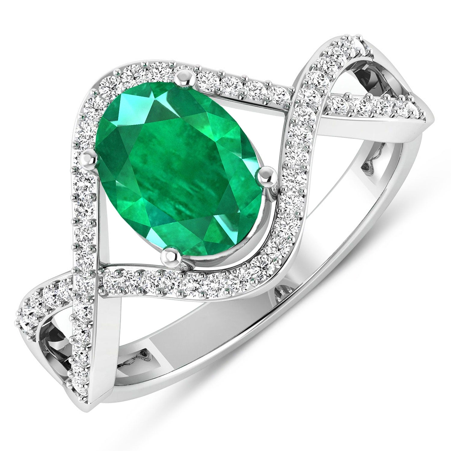 Zambian Emerald Diamond Crossover Ring 14K Gold