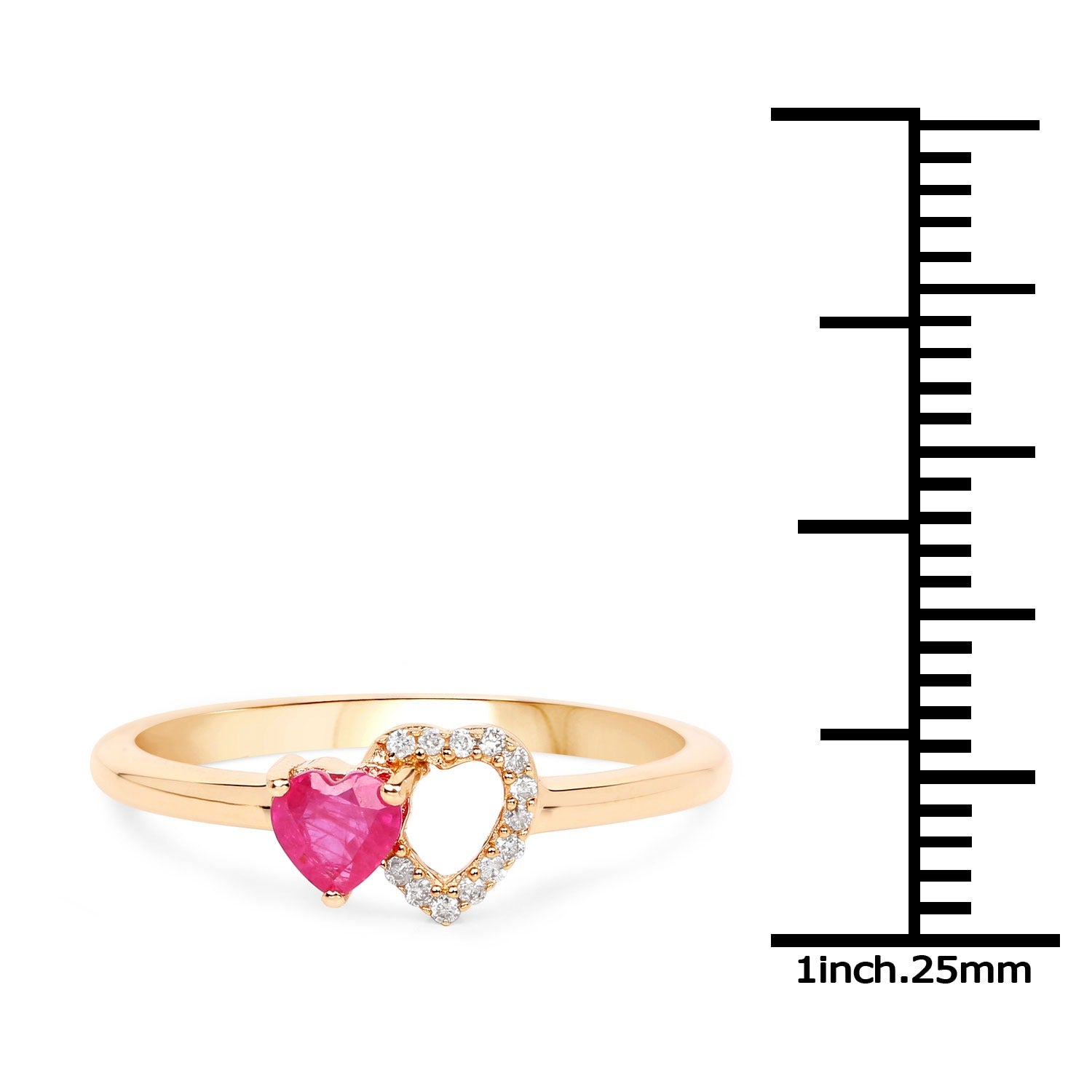 0.31 Ct Pink Ruby and White Diamond Prong 10K Yellow Gold Double Heart Ring