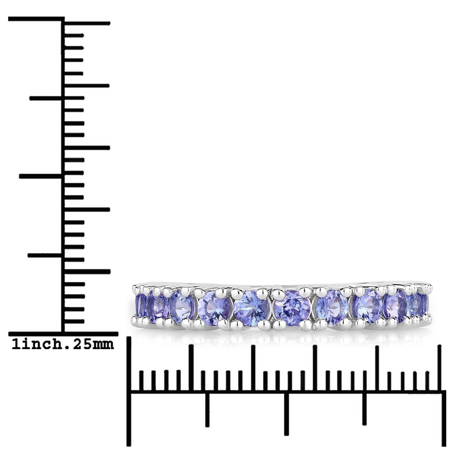 1.70 Ct Round Violet Tanzanite Prong Rhodium Plated Silver Eternity Ring