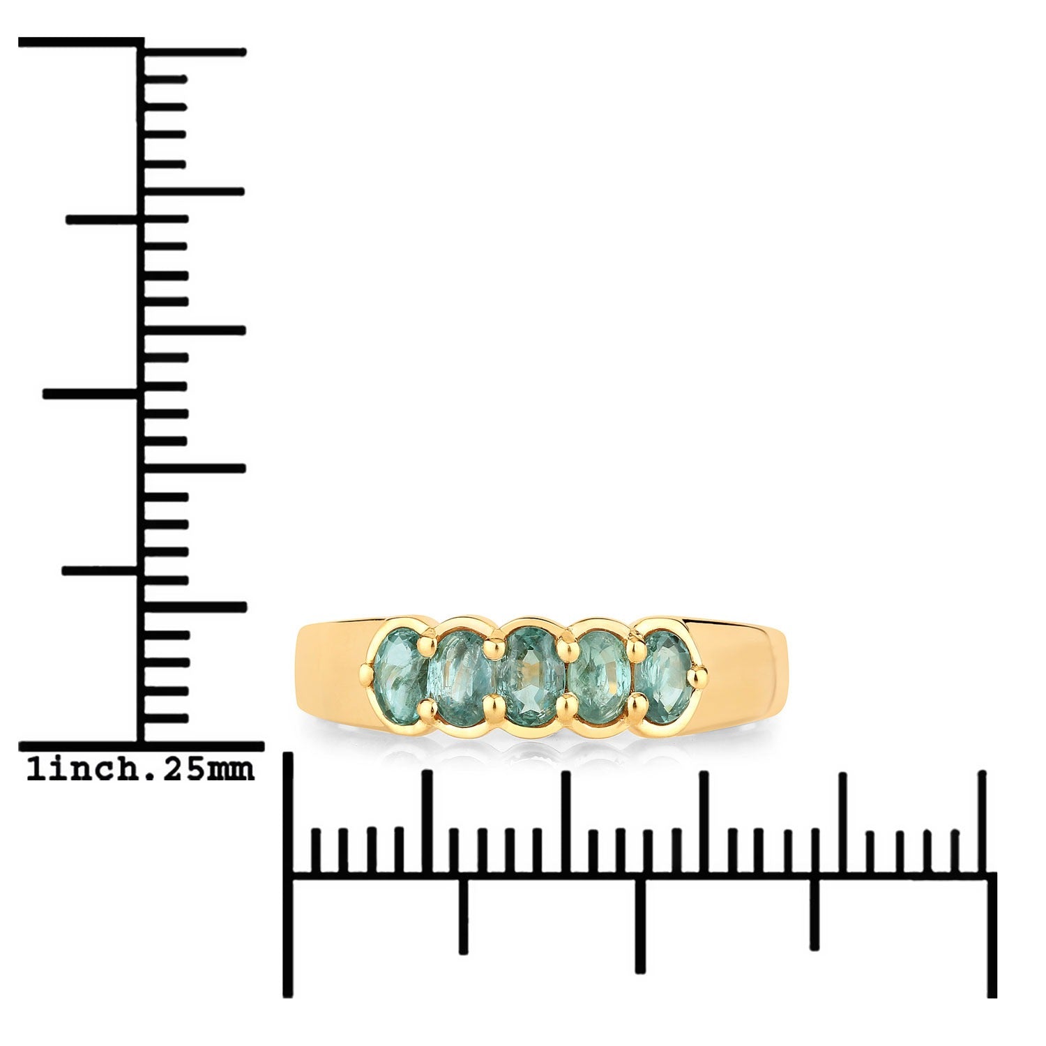 0.65 Ct Genuine Green Alexandrite 18K Yellow Gold 5 Stone Ring