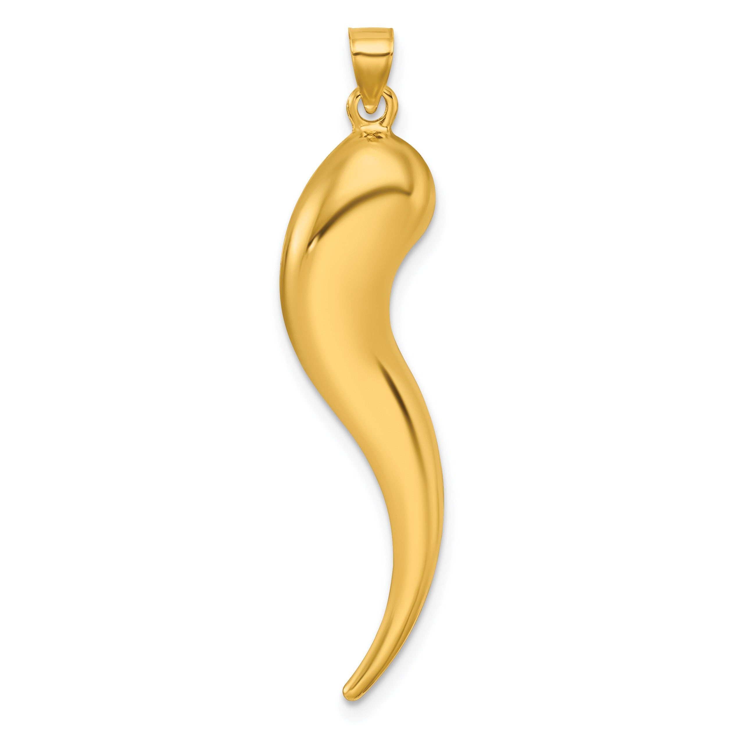 14k Gold Hollow 3-D Italian Horn Pendant
