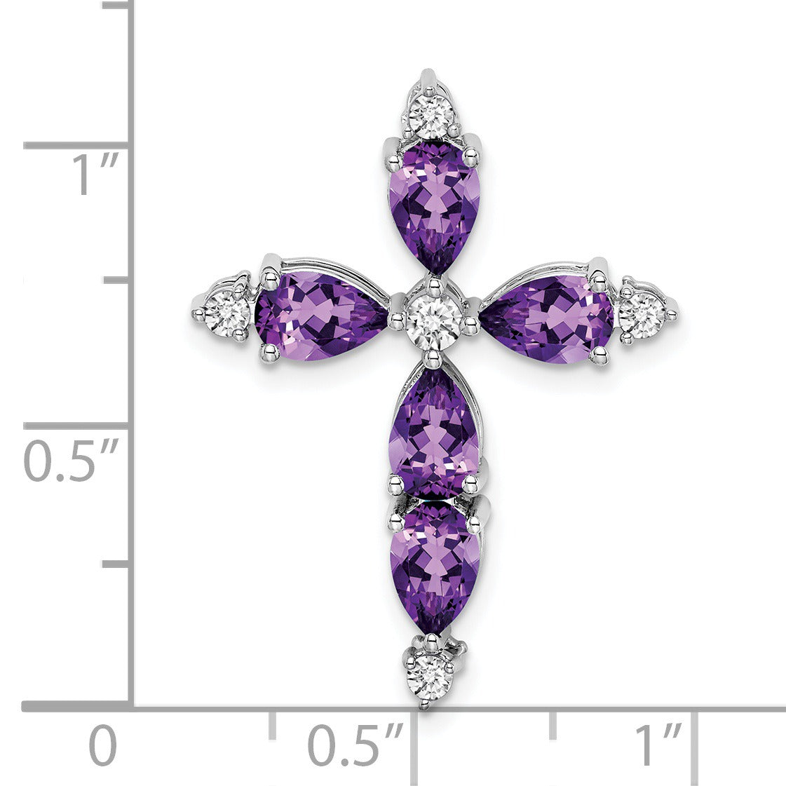 14k White Gold Natural Pear Amethyst Diamond Cross Pendant