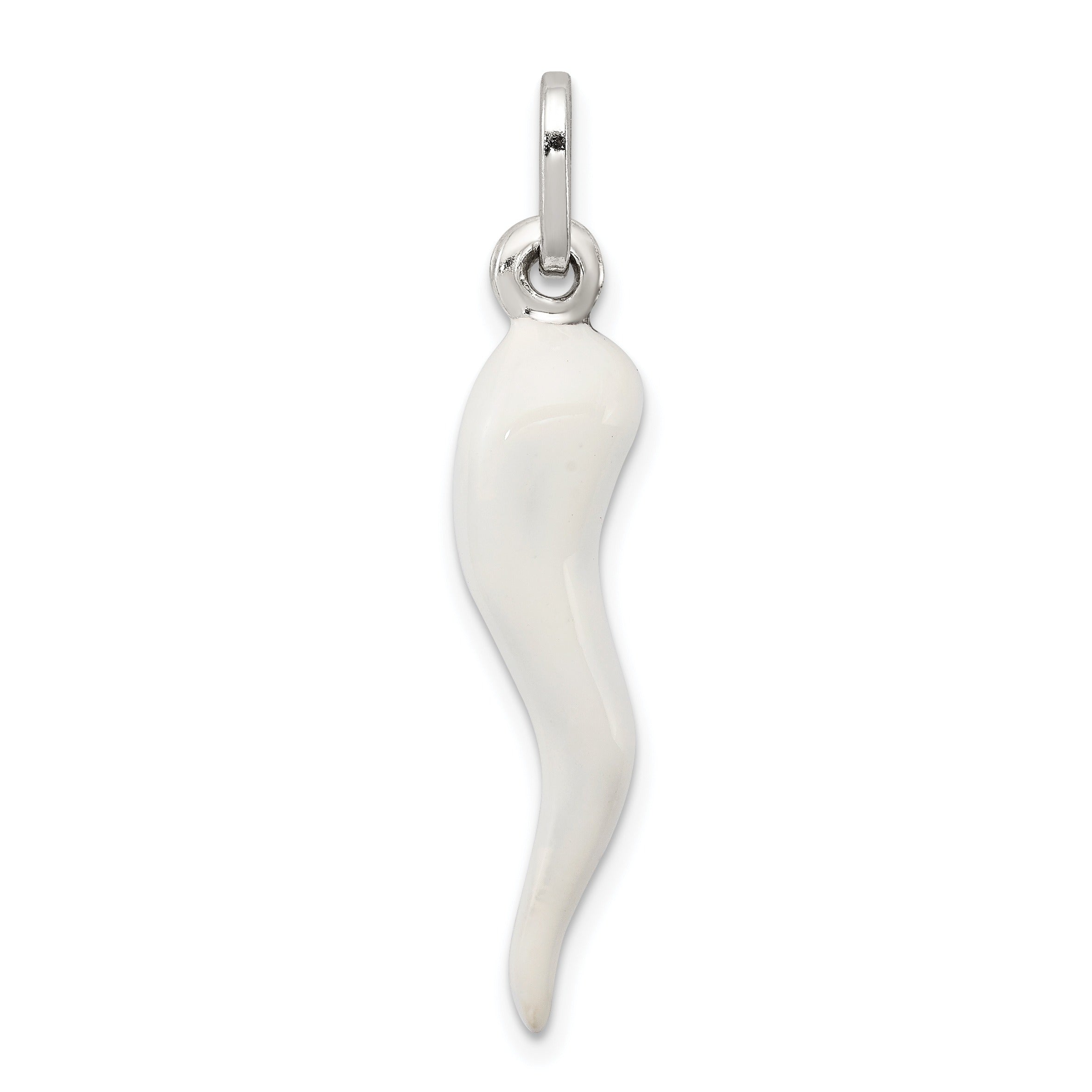 Silver White Enamel Italian Horn Pendant for Men