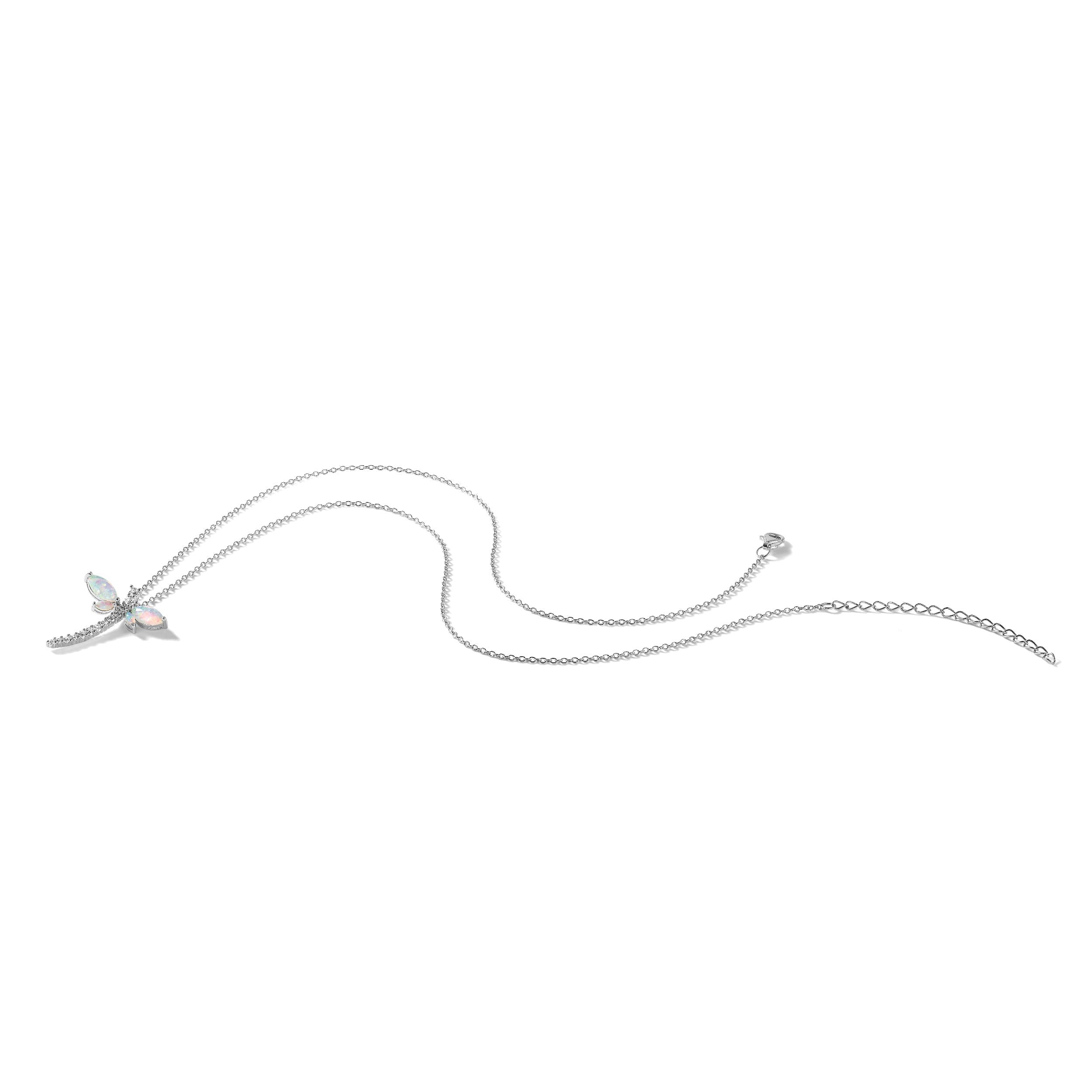 Lab Created Opal and CZ Dragonfly Necklace Sterling Silver