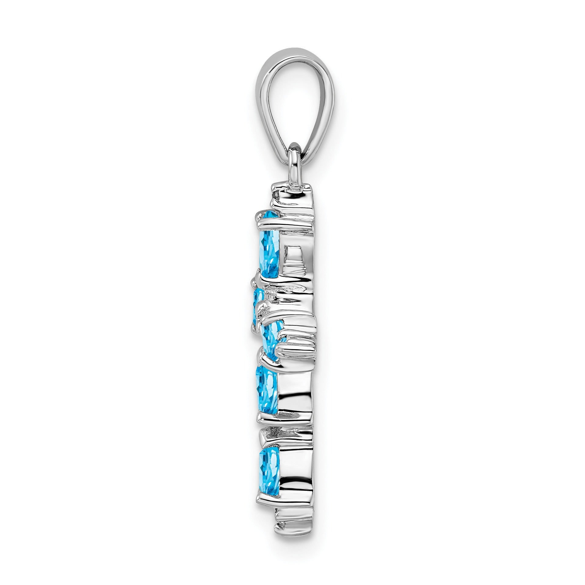 Silver Rhodium Pear Swiss Blue Topaz Cross Pendant