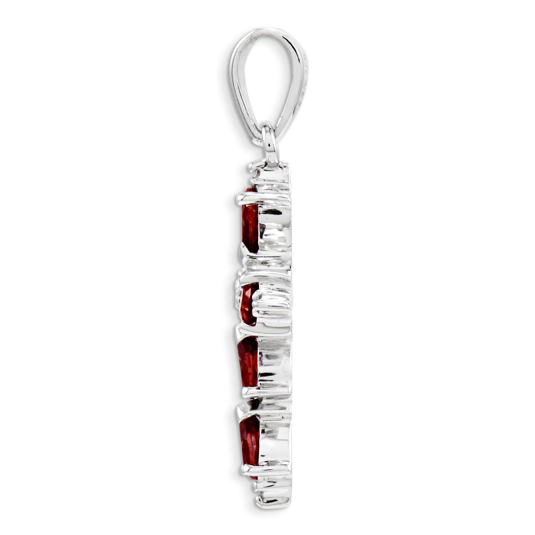 Silver Natural Garnet and Diamond Cross Pendant