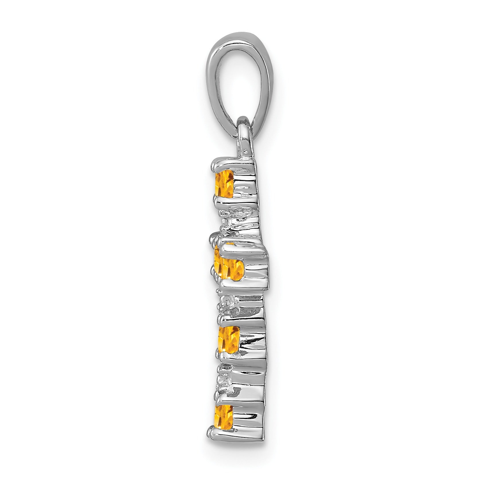 Sterling Silver Natural Citrine and Diamond Cross Pendant