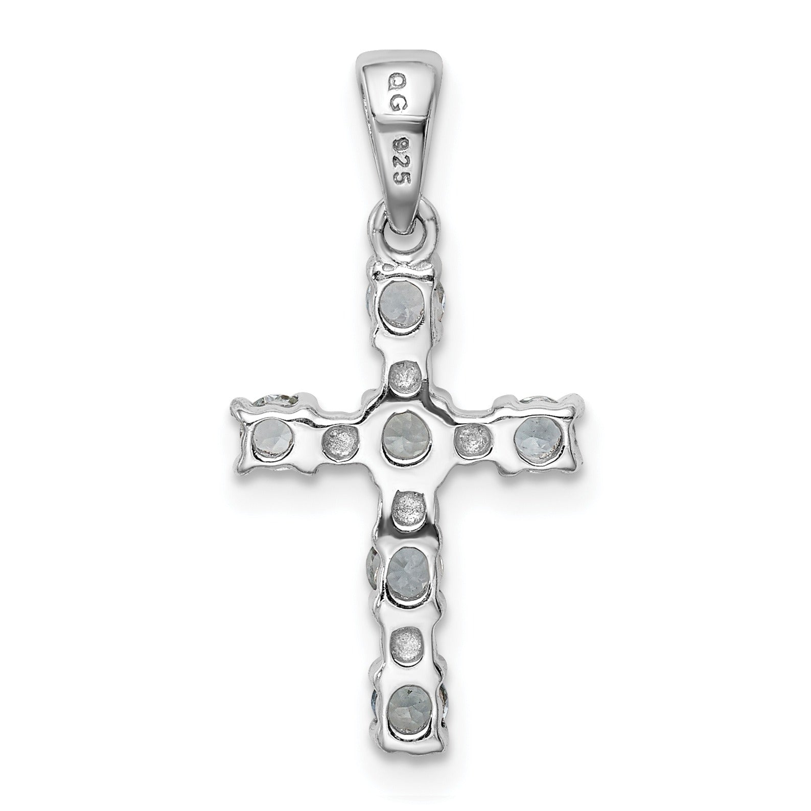 Sterling Silver Natural Blue Aquamarine and Diamond Cross Pendant