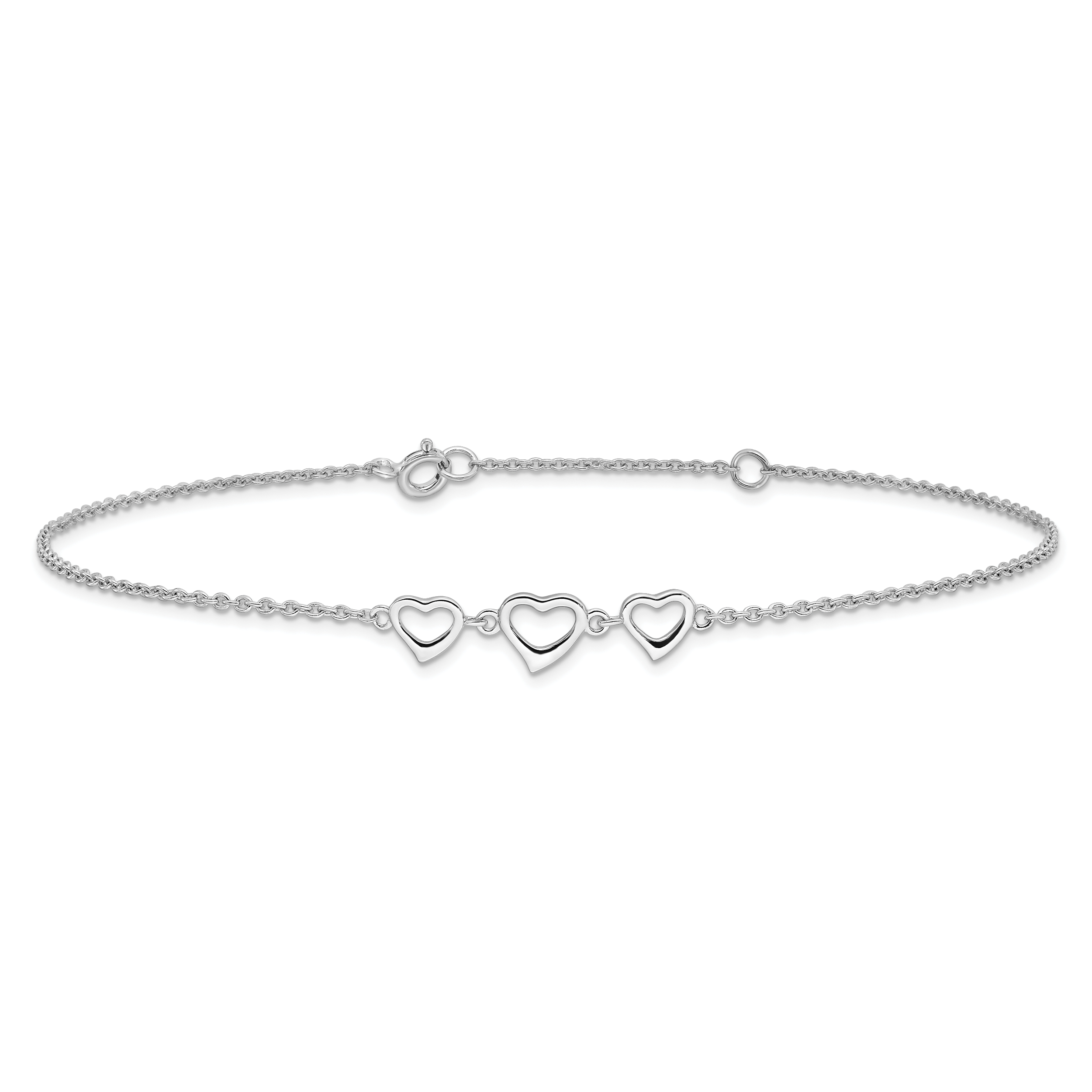 Silver Three Hearts Adjustable Anklet Fine Color Jewels
