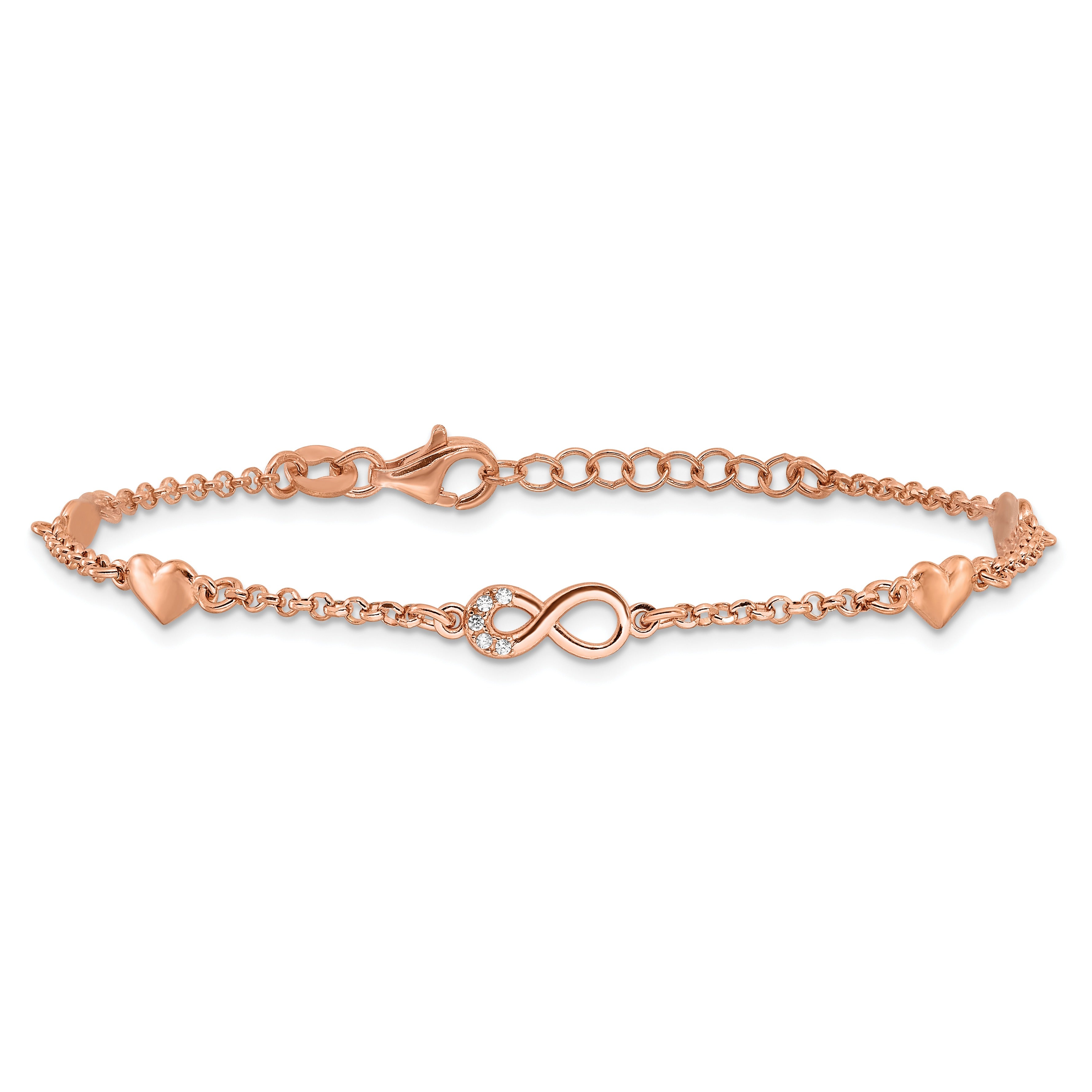 Cubic Zirconia Silver Rose Gold-plated Heart Infinity Link Bracelet