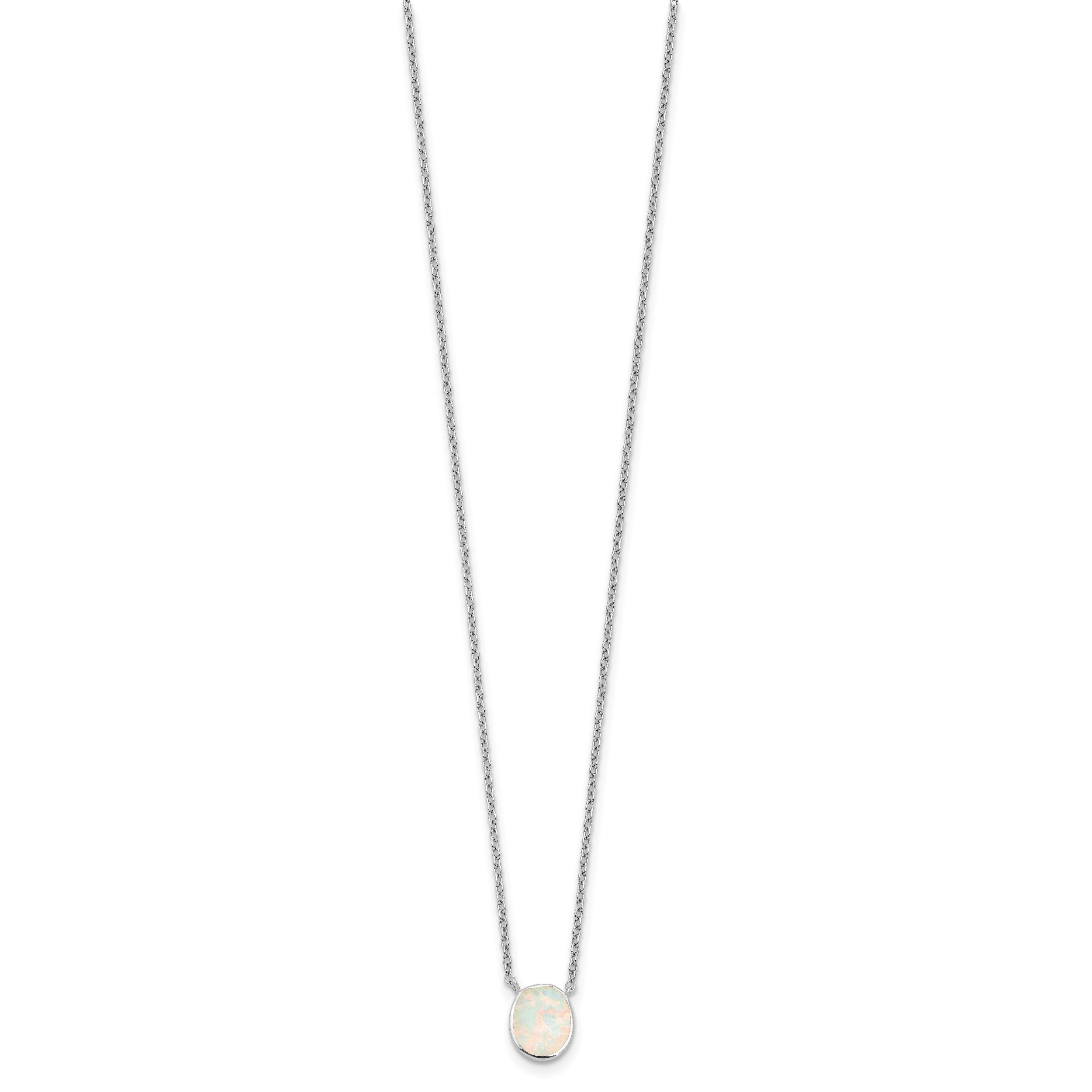 Sterling Silver Created Opal Oval Necklace Earring Set