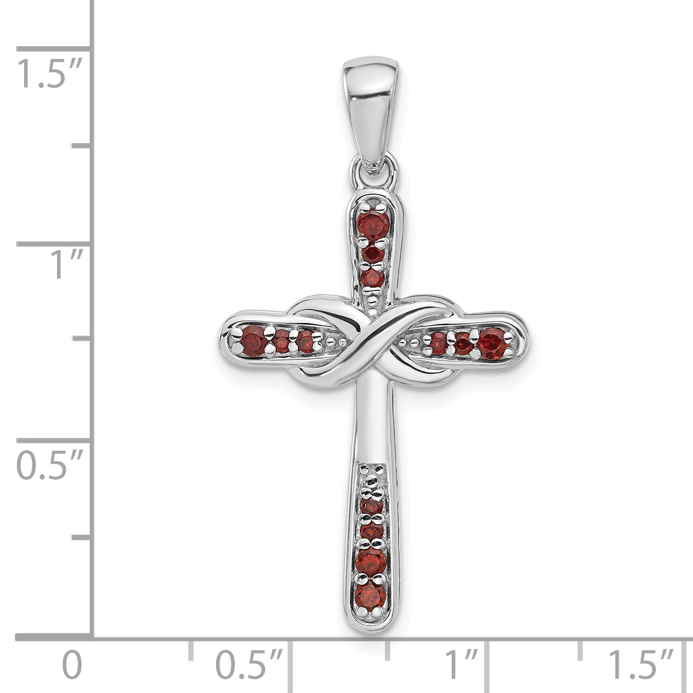 Silver Rhodium-plated Garnet Infinity Cross Pendant