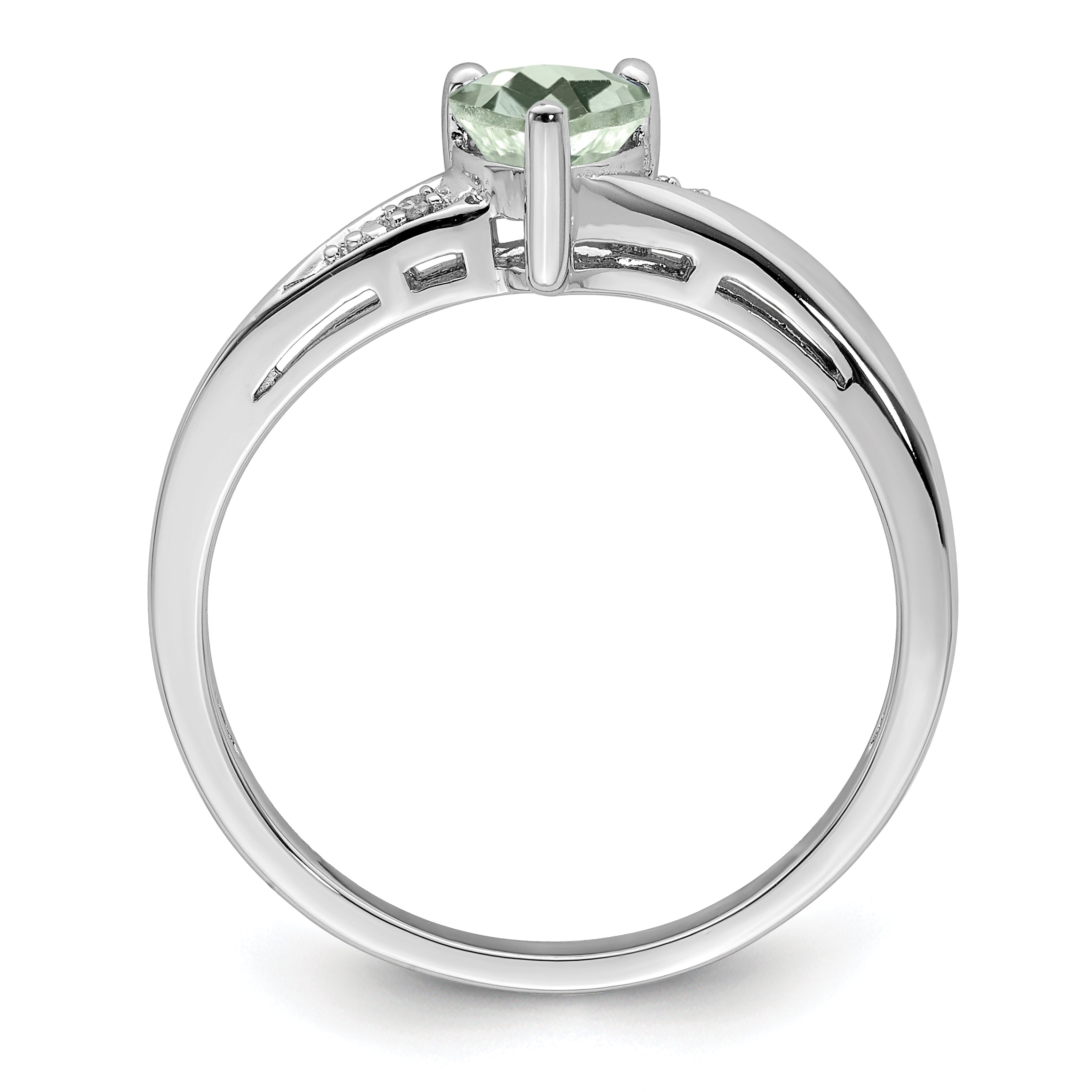 Silver Green Prasiolite Diamond Heart Ring
