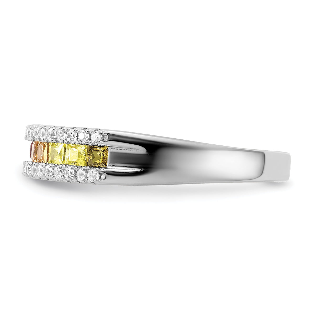 Princess Multicolor CZ Channel Set Rhodium Over 925 Sterling Silver Band Ring