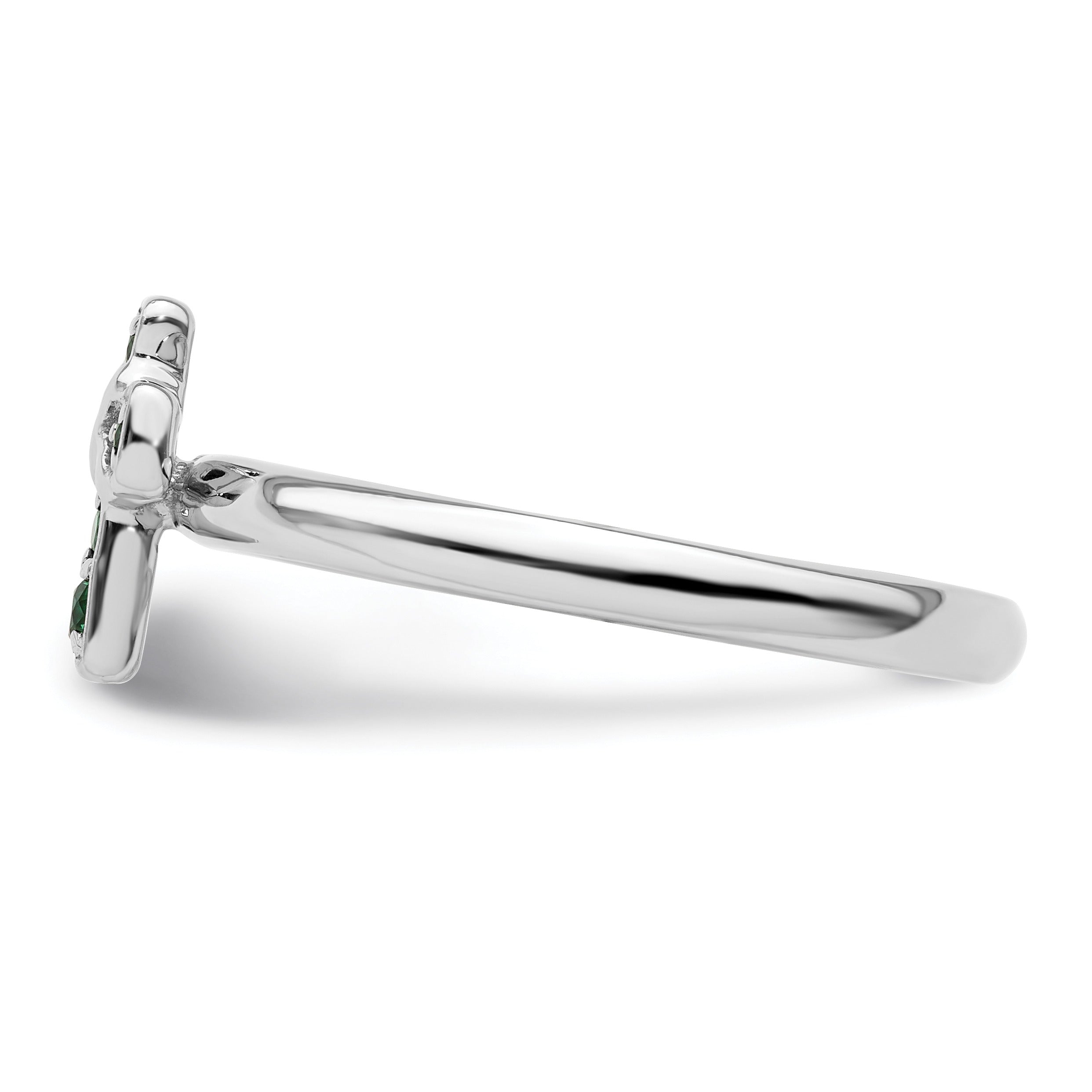 Lab Created Emerald Silver Stackable Cross Ring