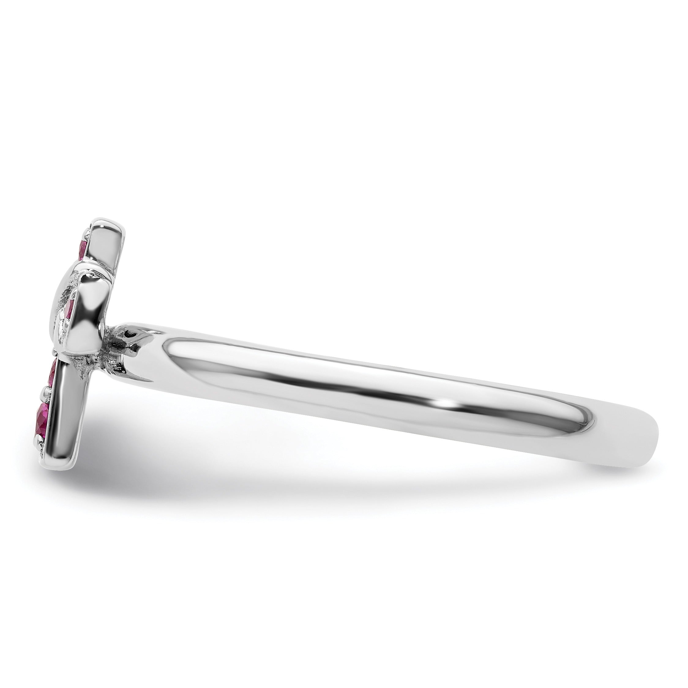 Lab Created Ruby Silver Stackable Cross Ring