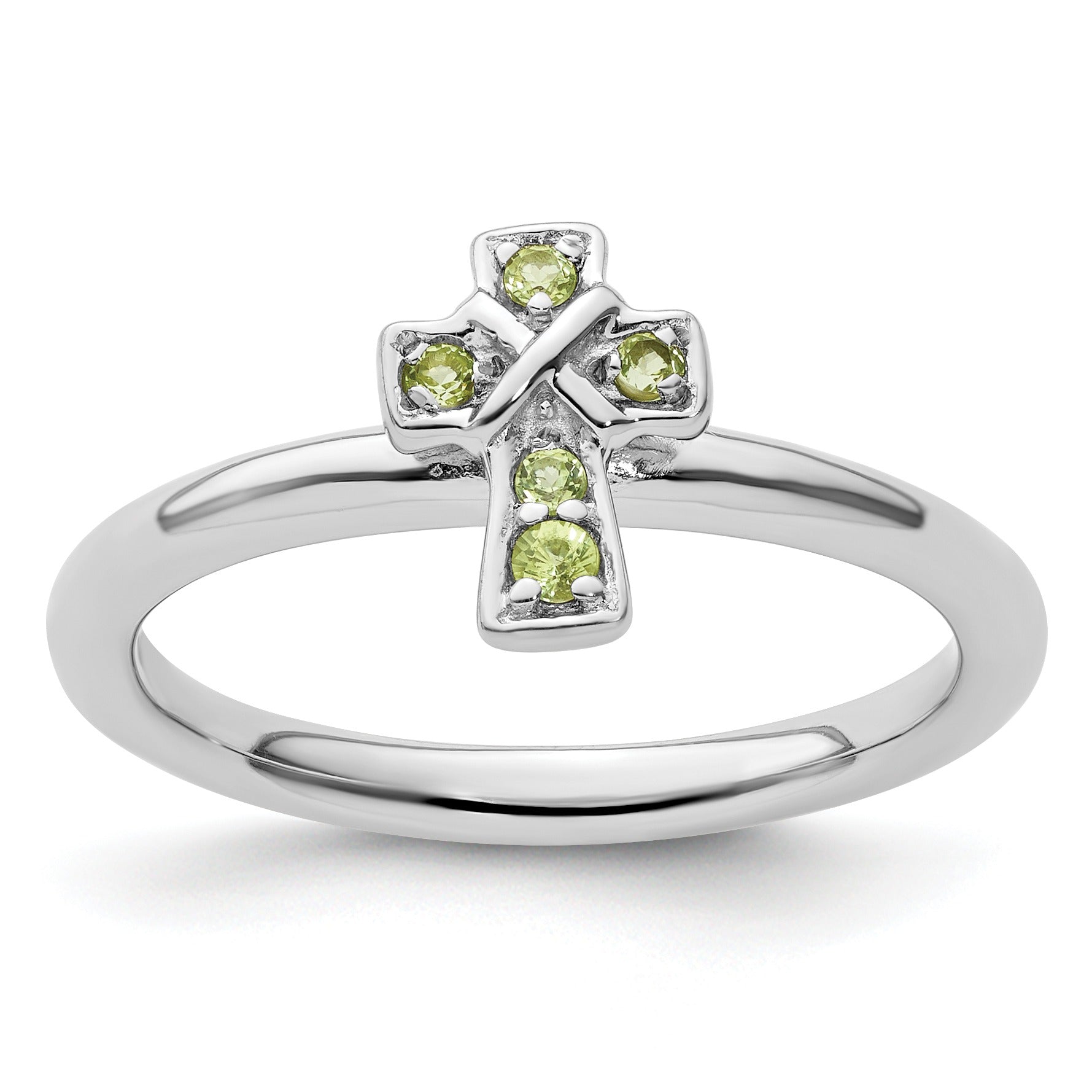 Natural Peridot Silver Stackable Cross Ring