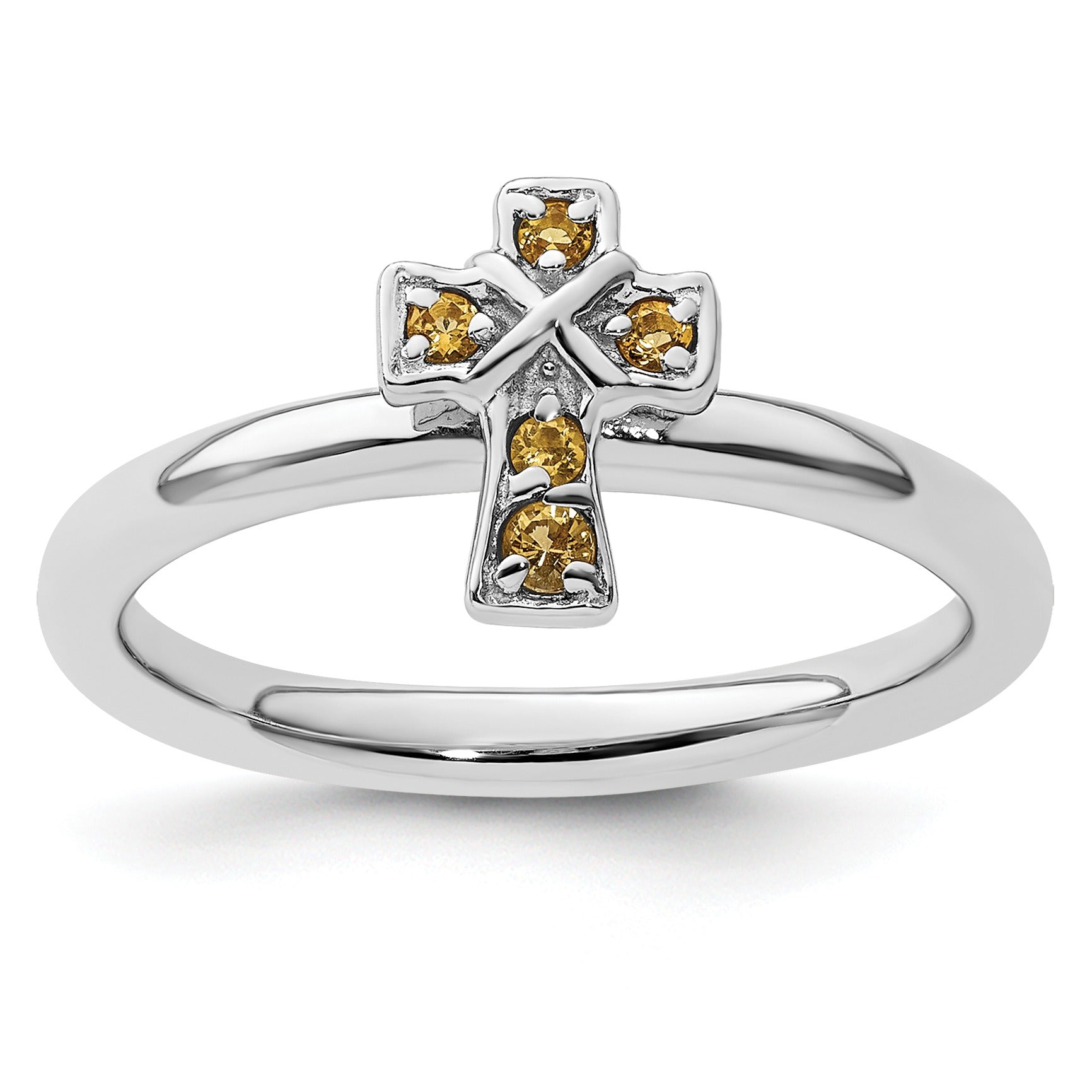 Natural Citrine Silver Stackable Cross Ring