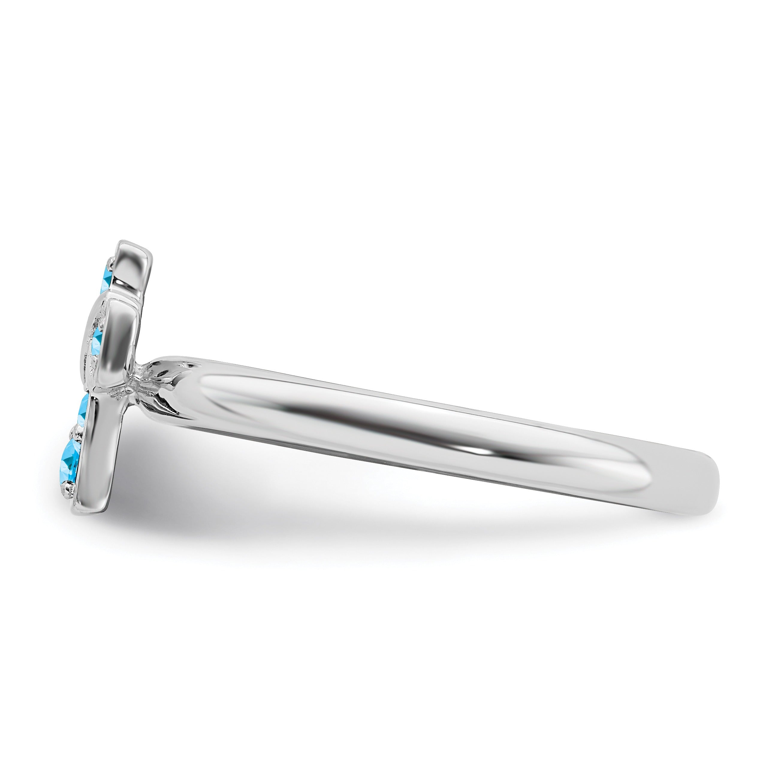 Natural Swiss Blue Topaz Silver Stackable Cross Ring