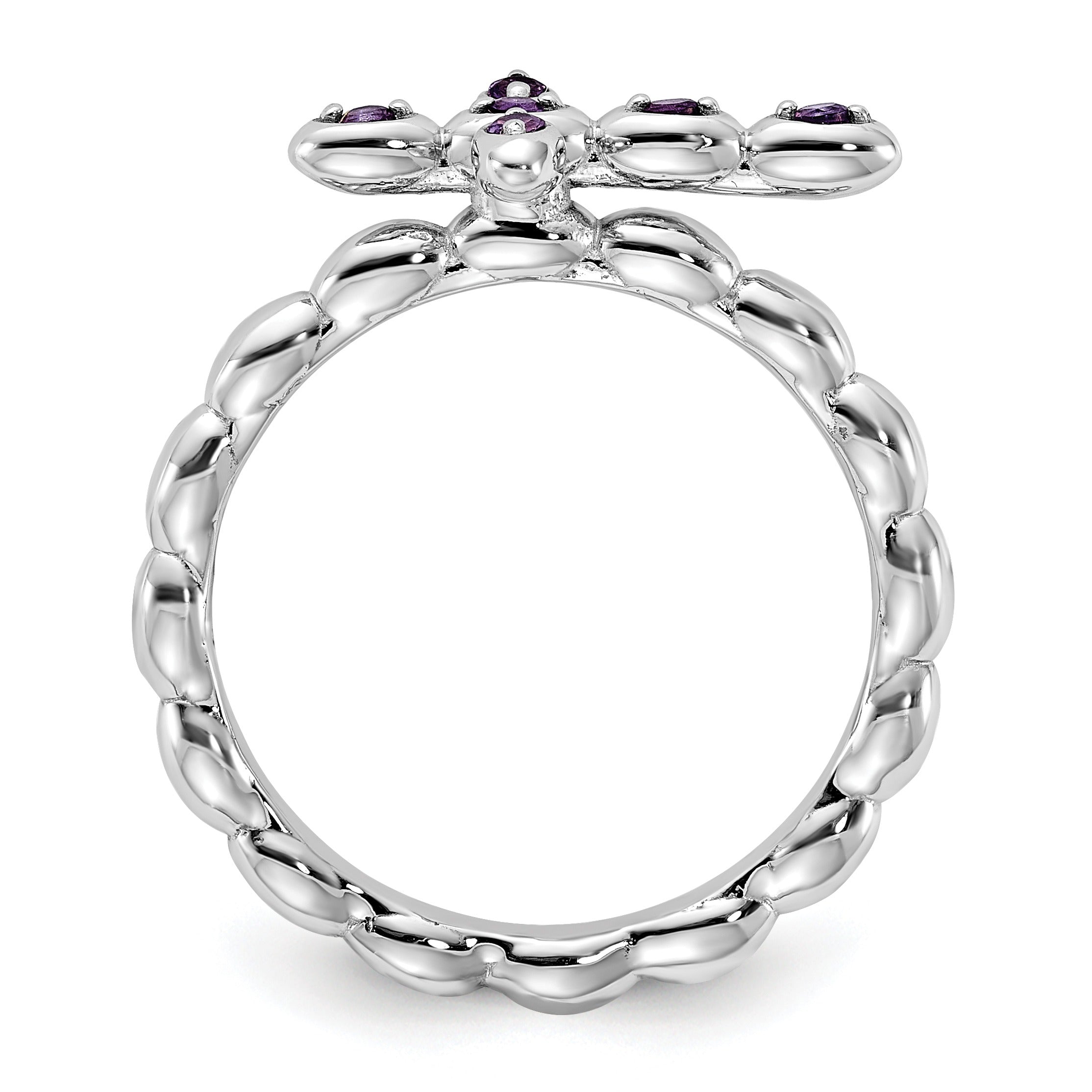 Silver Stackable Natural Amethyst Cross Ring