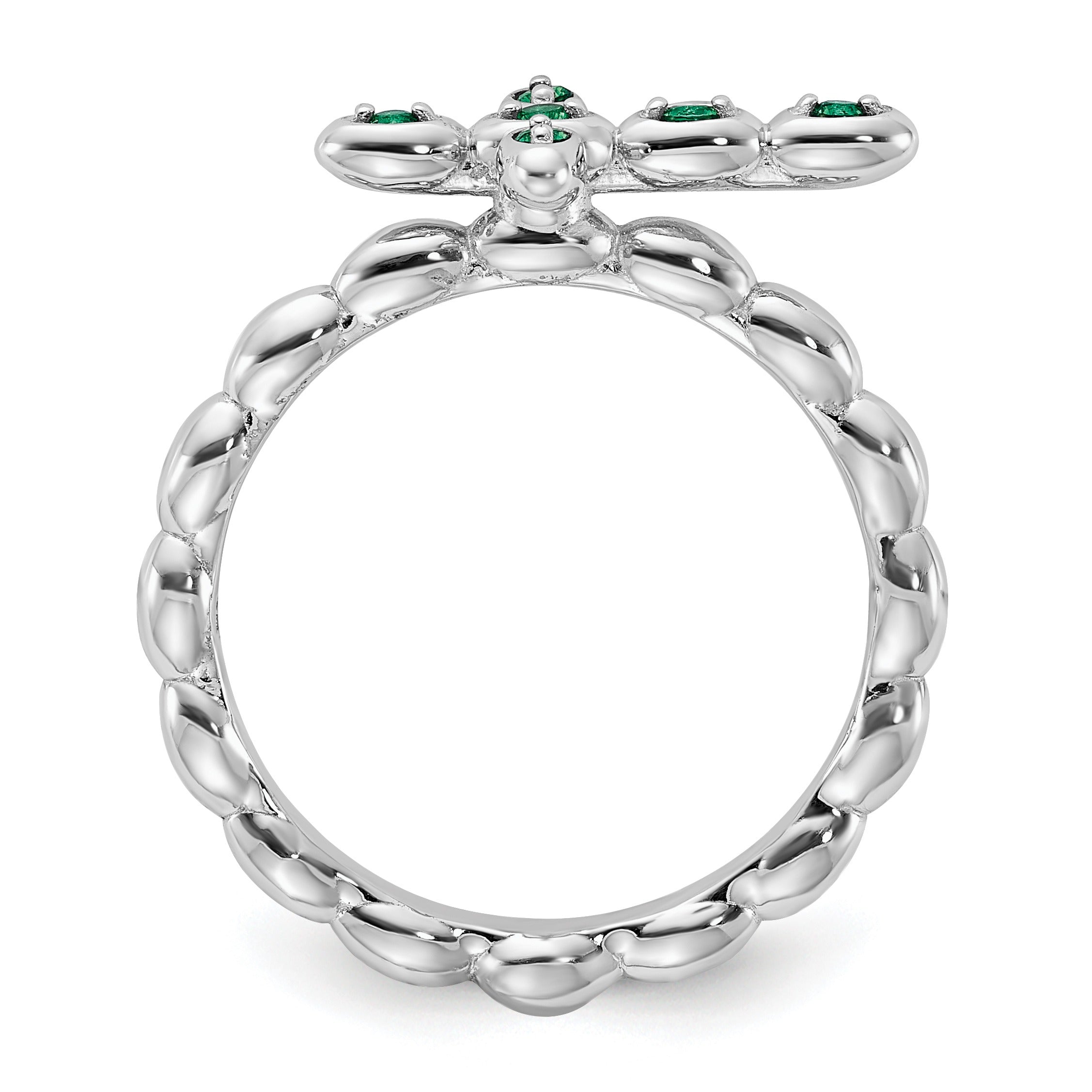 Silver Stackable Created Emerald Cross Ring
