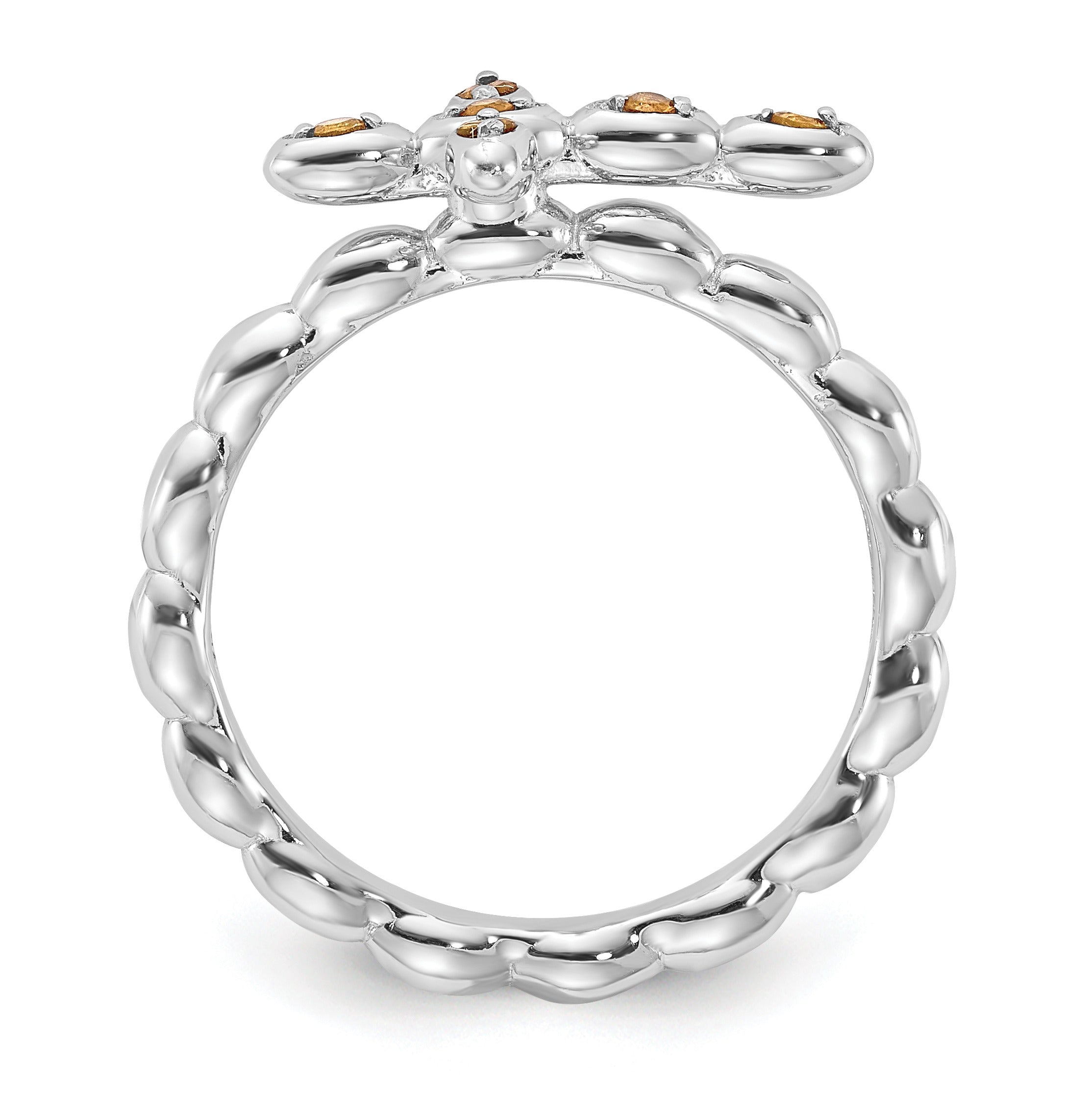 Silver Stackable Natural Yellow Citirine Cross Ring