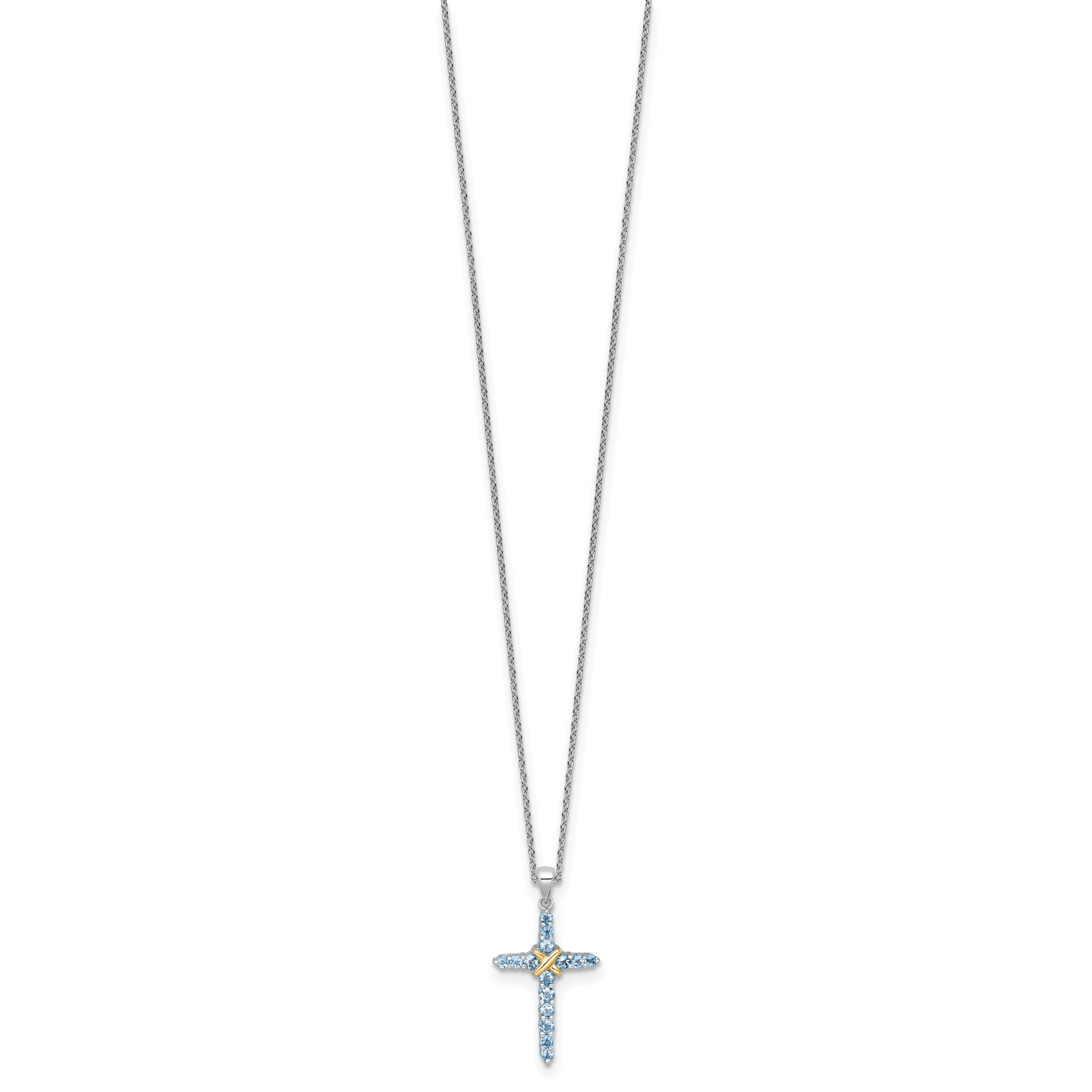 Natural Swiss Blue Topaz Cross Necklace Sterling Silver