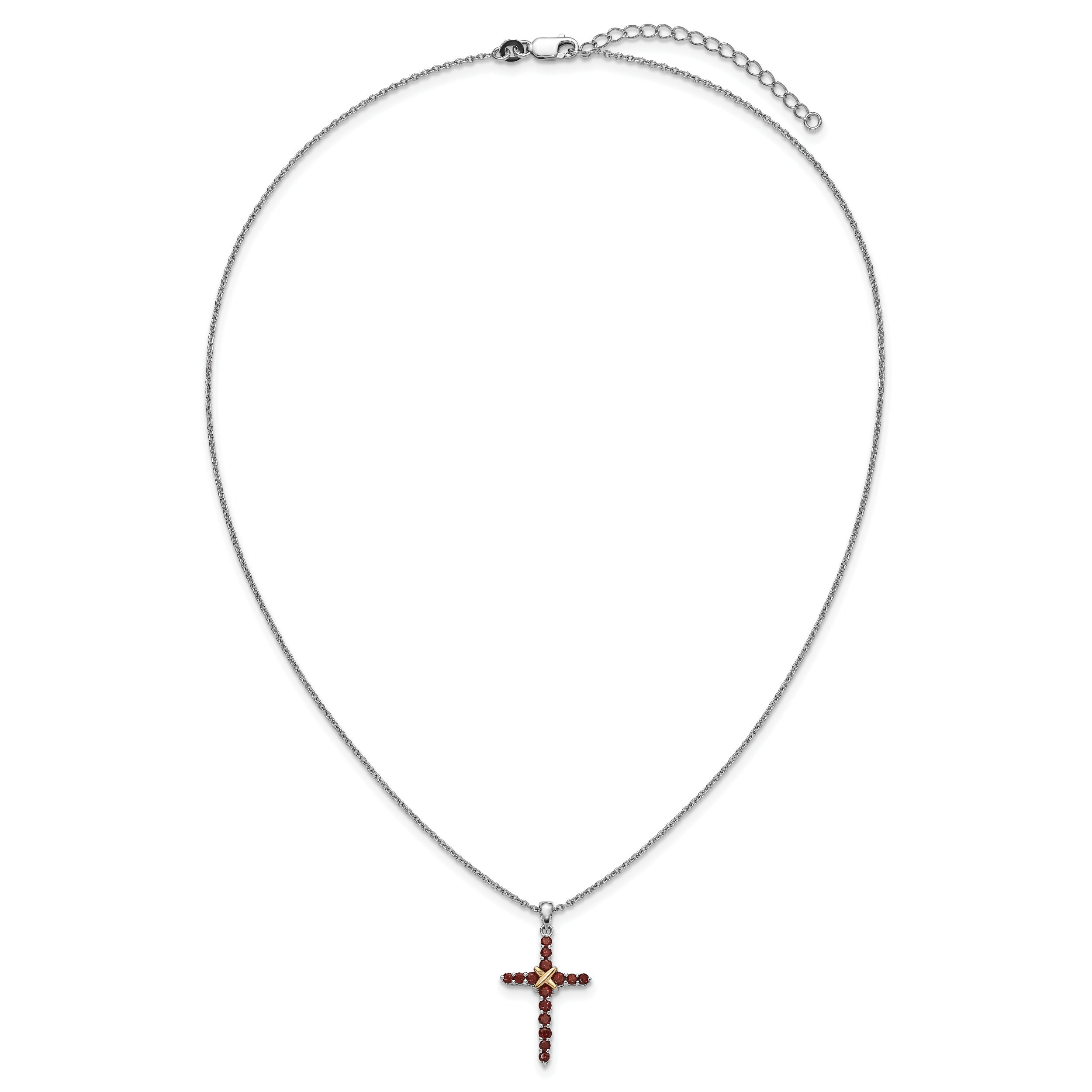 Silver 14k -X- Accent Natural Garnet Cross Necklace