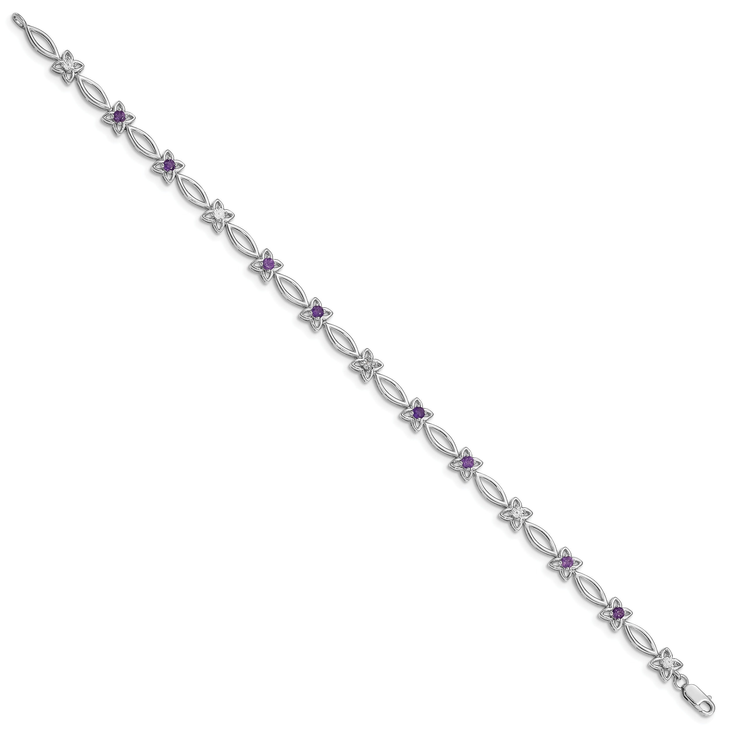 Natural Diamond Amethyst Flower Bracelet Silver
