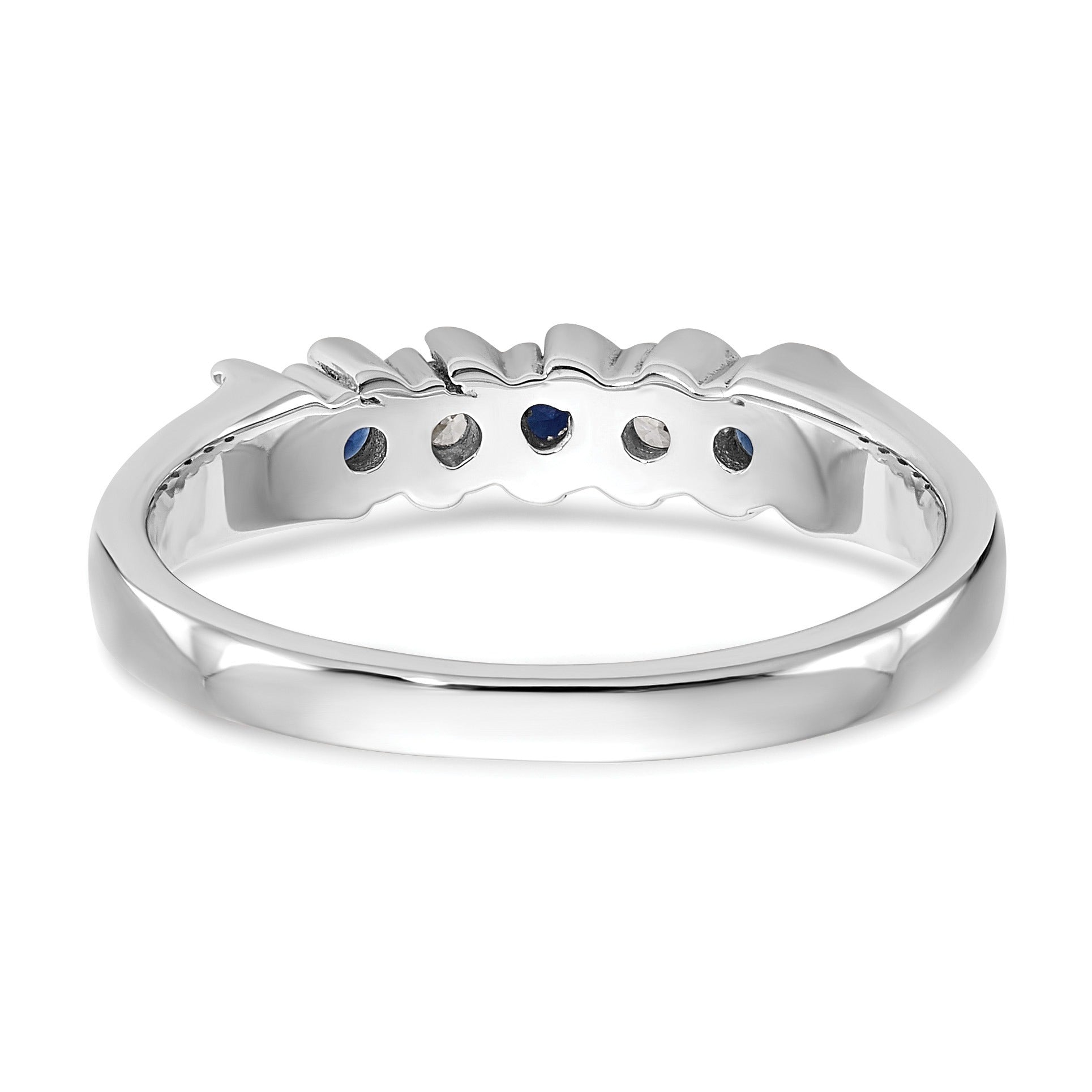Round Sapphire Diamond Prong 10K Gold Five Stone Ring