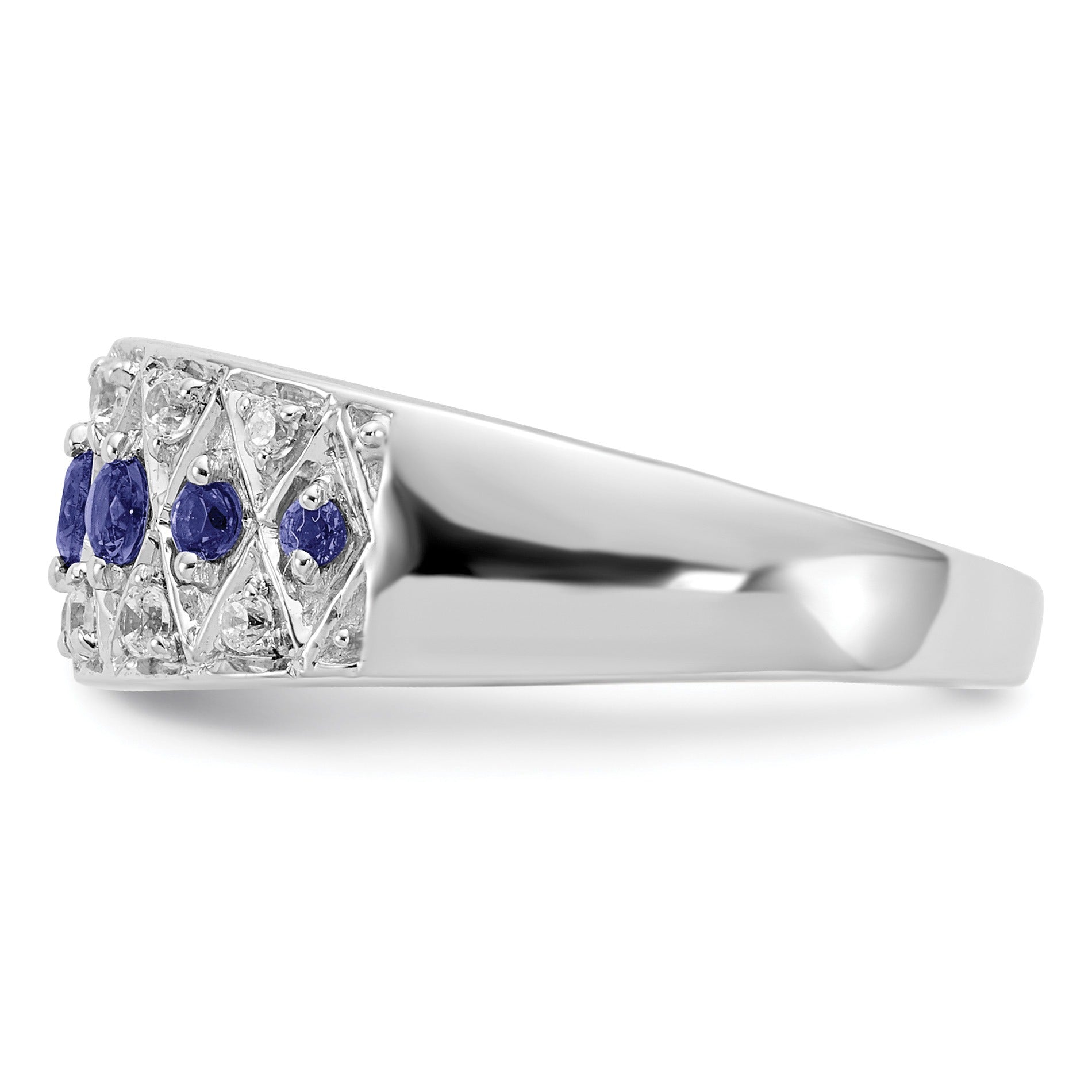 0.19 Ct Round Blue Sapphire And Diamond Prong 14K White Gold Eternity Band Ring