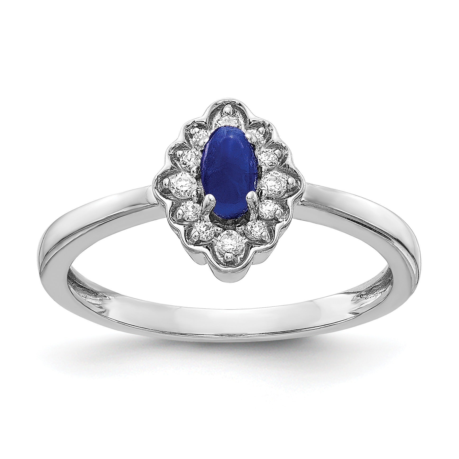 0.35 Ct Oval Blue Sapphire Diamond 14K White Gold Halo Floral Ring
