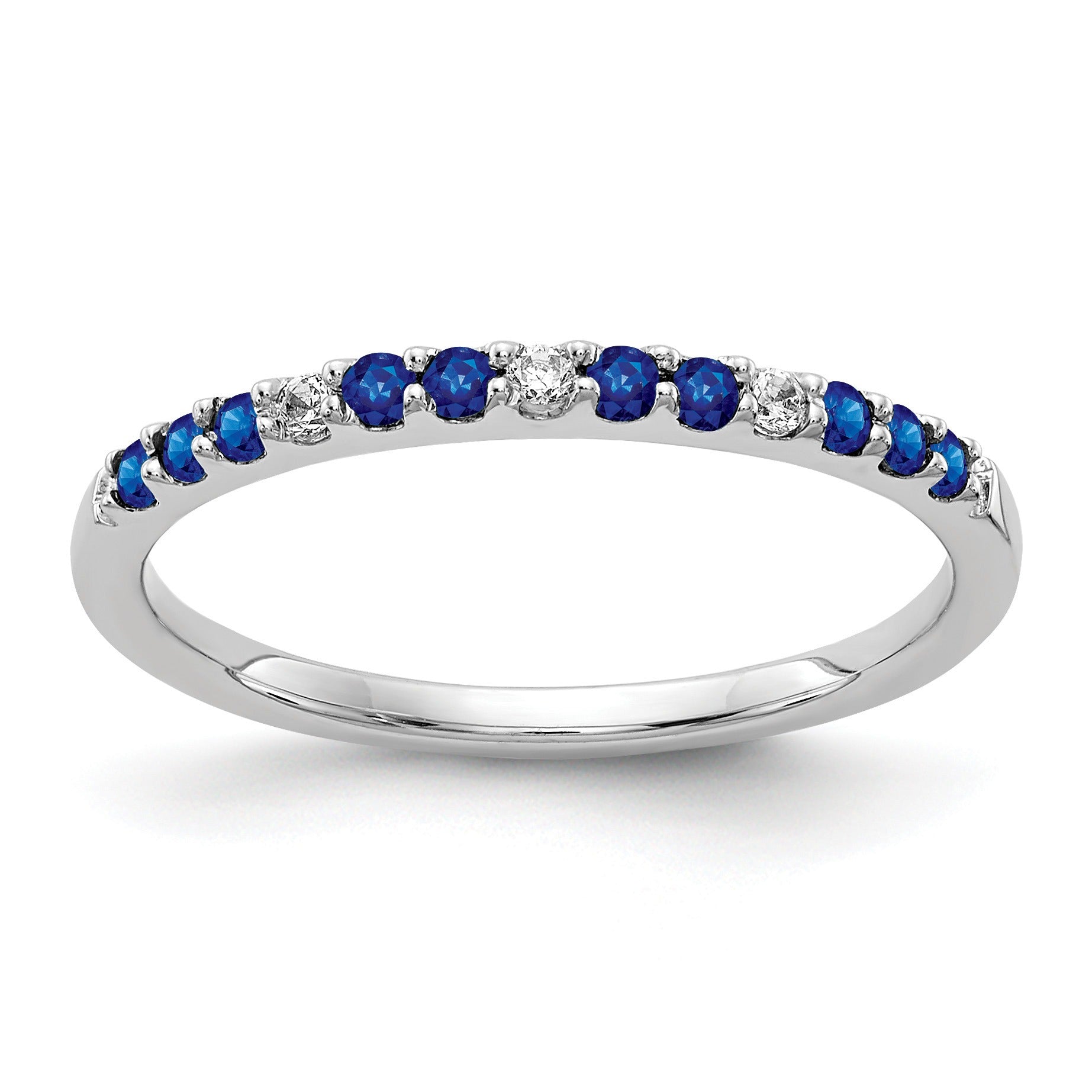 0.3 Ct Round Blue Sapphire and Diamond White Gold Stackable Pave Half Eternity Ring