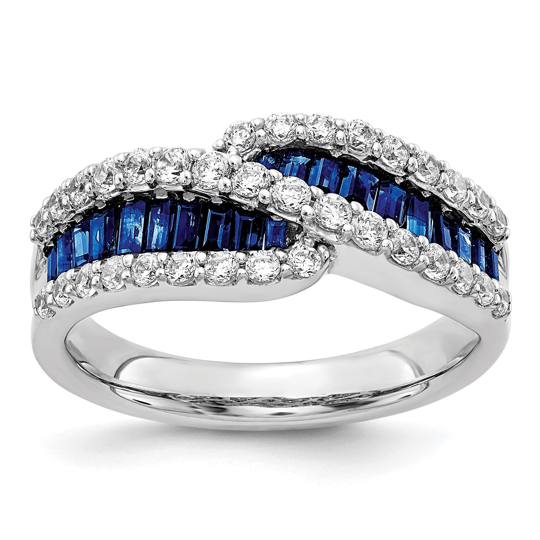 1.5 Ct Baguette Blue Sapphire and Diamond Prong 14K White Gold Infinity Halo Ring
