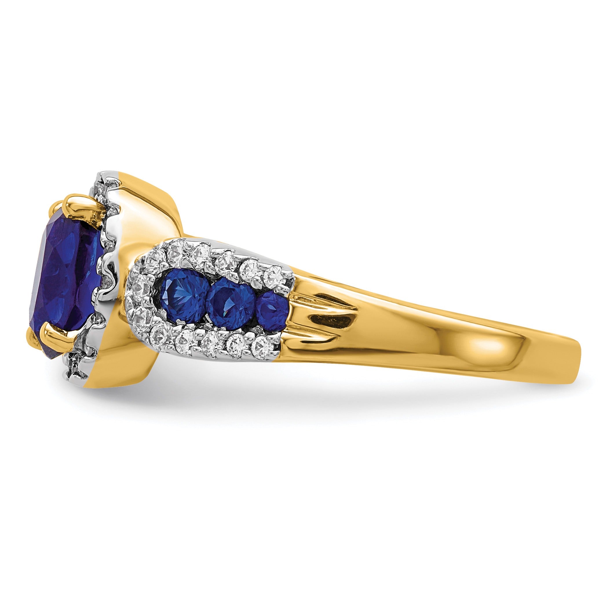 1.38 Ct Oval Blue Created Sapphire With Diamond Prong 14K Gold Engagement Halo Pave Ring