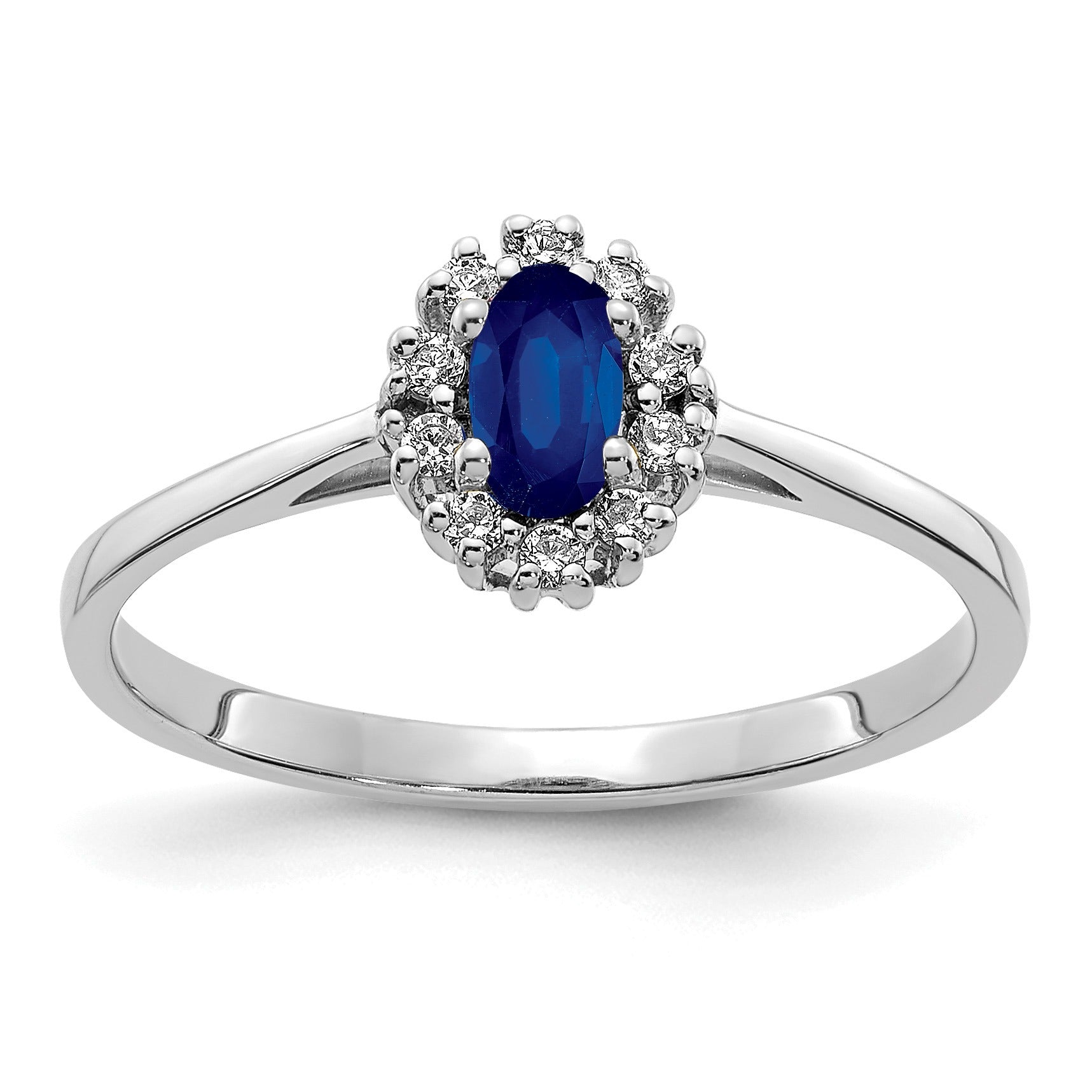 0.30 Ct Oval Blue Sapphire & Diamond Prong 14K White Gold Classic Halo Ring