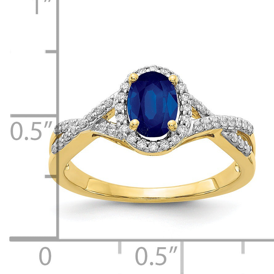 1 Ct Oval Blue Sapphire & Diamond Prong 10K Gold Halo Criss Cross Ring