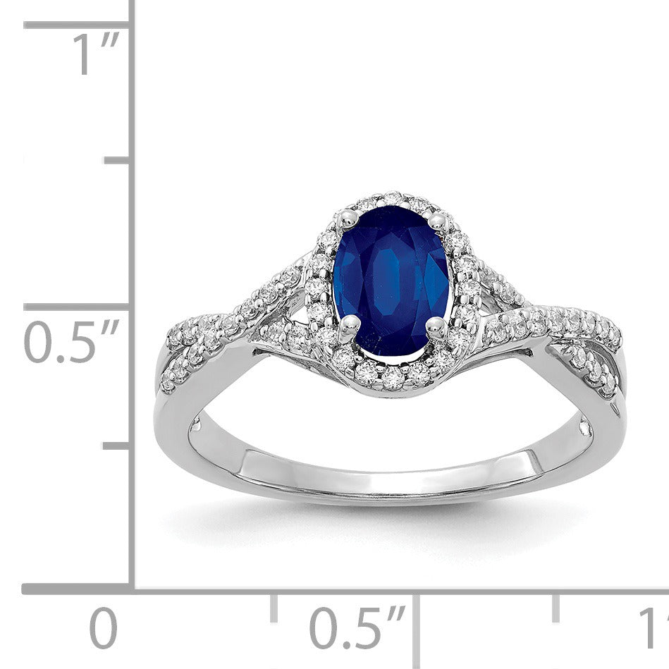 1 Ct Oval Blue Sapphire & Diamond Prong 10K Gold Halo Criss Cross Ring