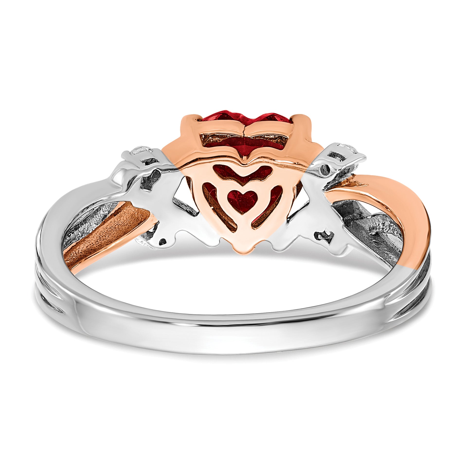 14k Two Tone Heart Created Gemstone & Diamond ring